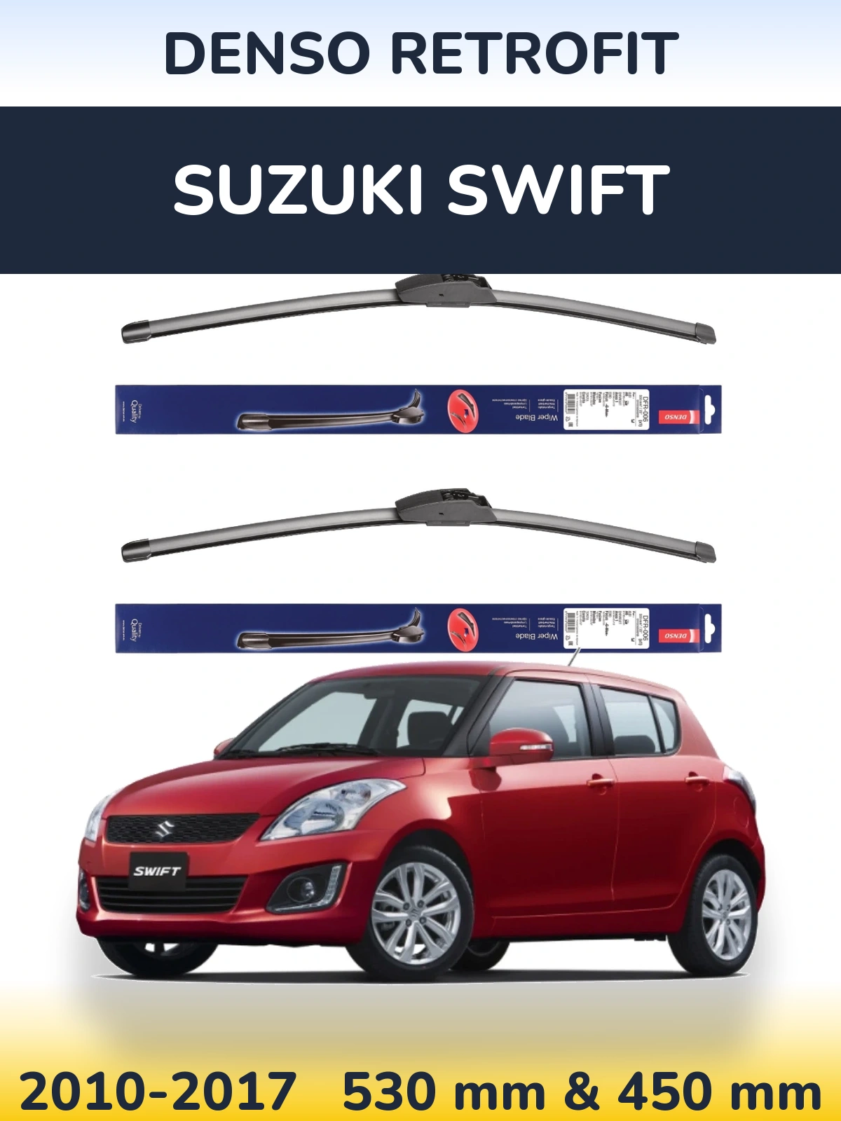 Front wiper blade set Denso Retrofit 530 & 450 mm for Suzuki Swift 2010-2017