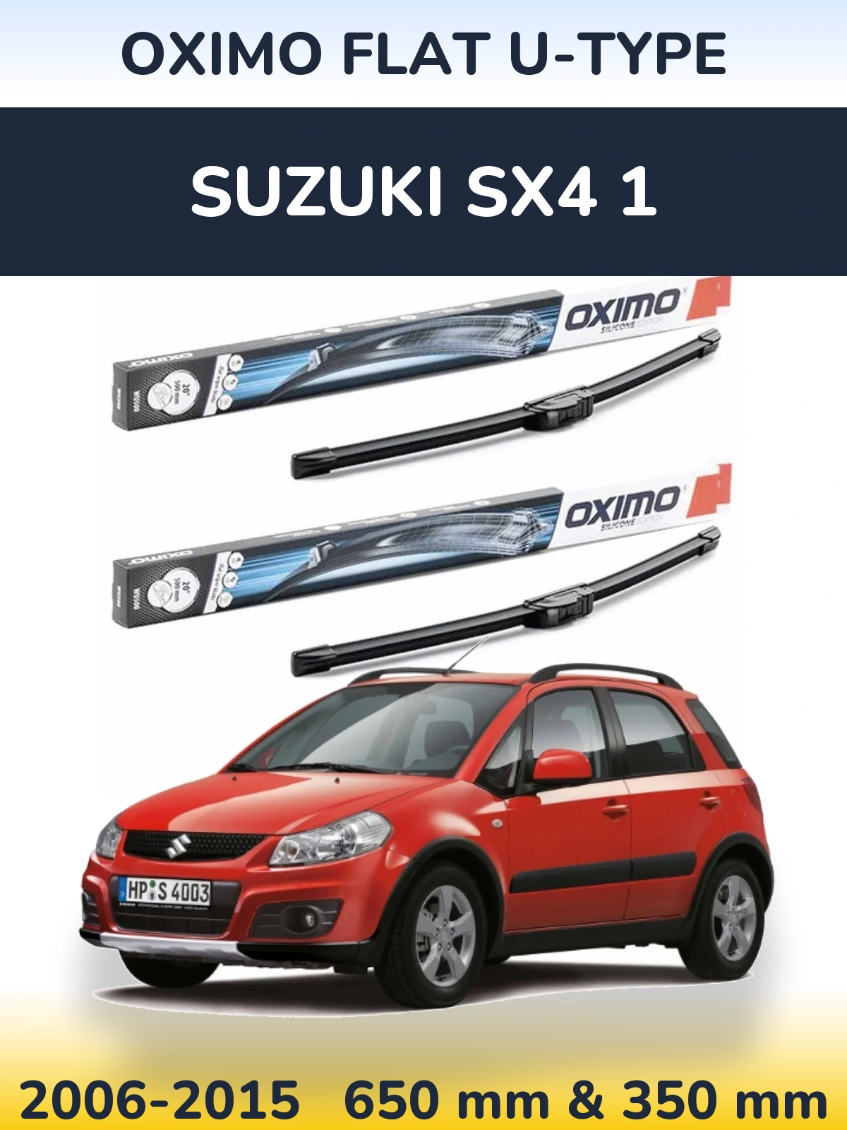 Front wiper blade set Oximo Flat U-type 650 & 350 mm for Suzuki SX4 1 2006-2015