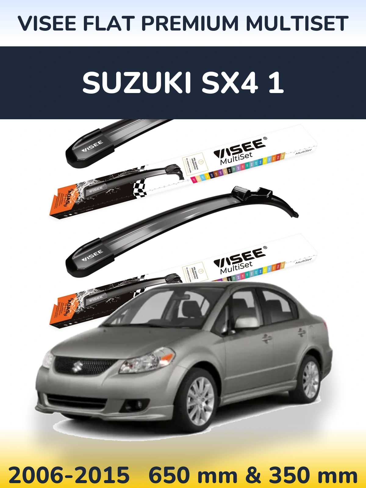 Front wiper blade set VISEE FLAT PREMIUM MultiSet 650 & 350 mm for Suzuki SX4 1 2006-2015