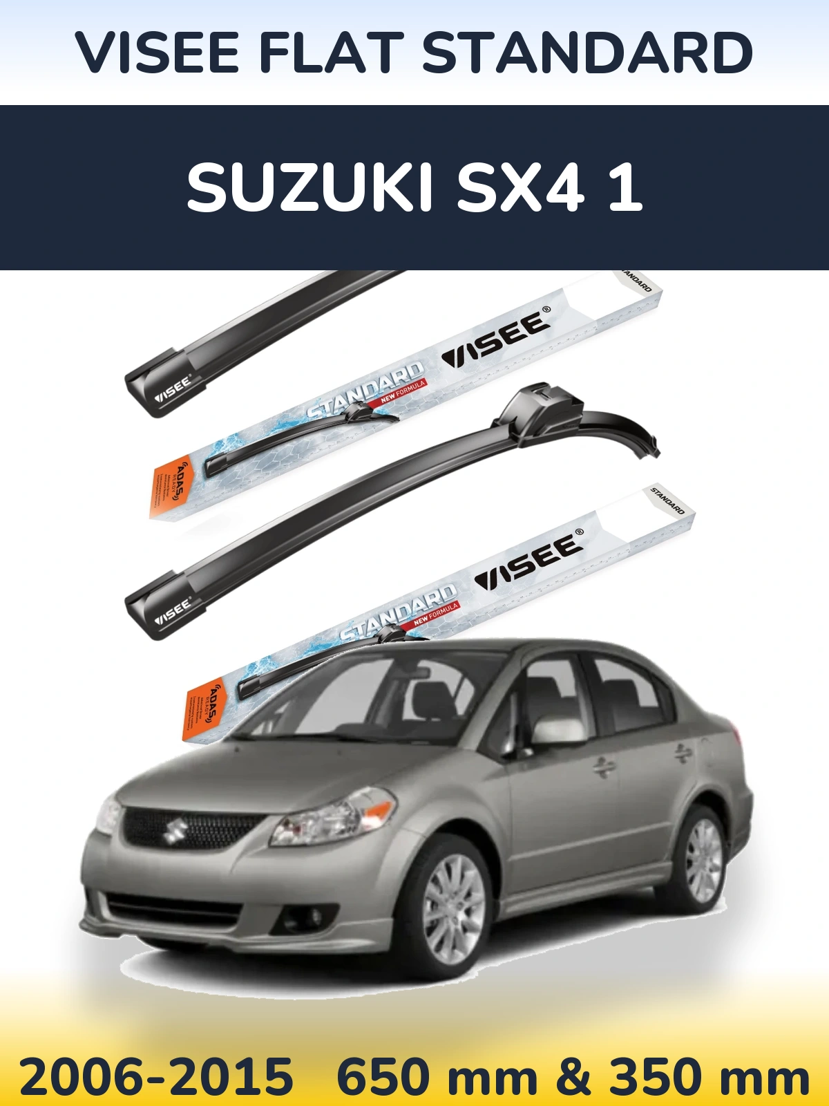 Front wiper blade set VISEE FLAT STANDARD 650 & 350 mm for Suzuki SX4 1 2006-2015