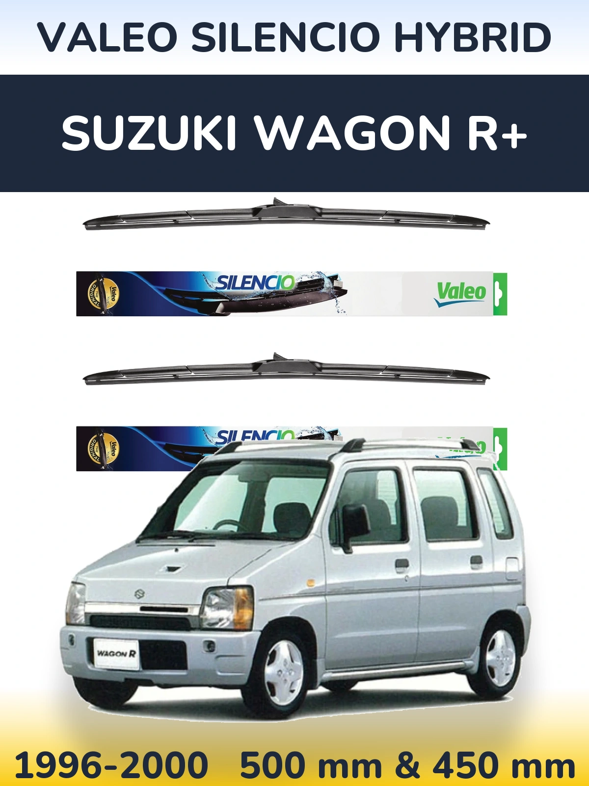 Front wiper blade set Valeo Silencio Hybrid 500 & 450 mm for Suzuki Wagon R+ 1996-2000