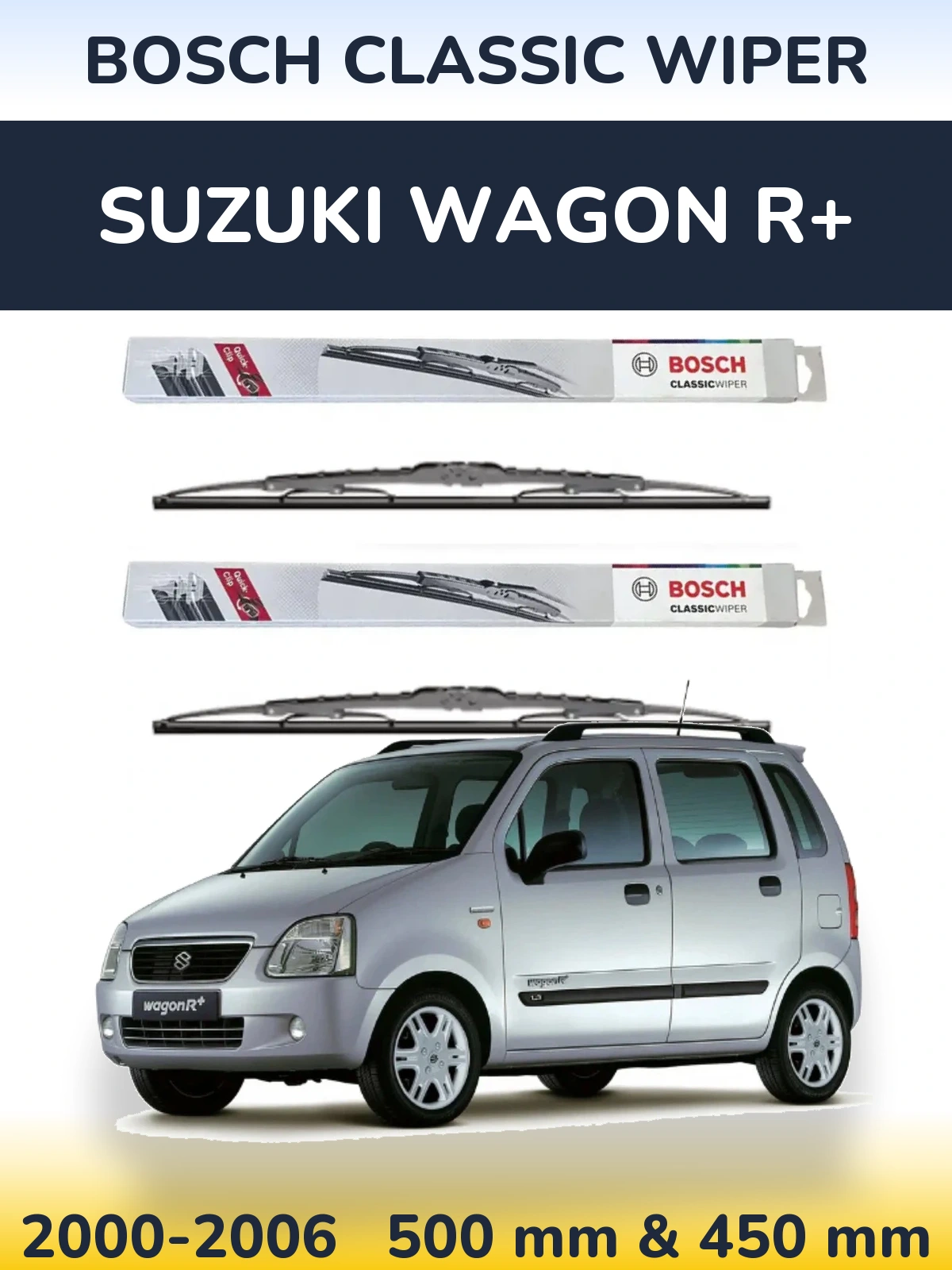 Front wiper blade set BOSCH Classic Wiper 500 & 450 mm for Suzuki Wagon R+ 2000-2006