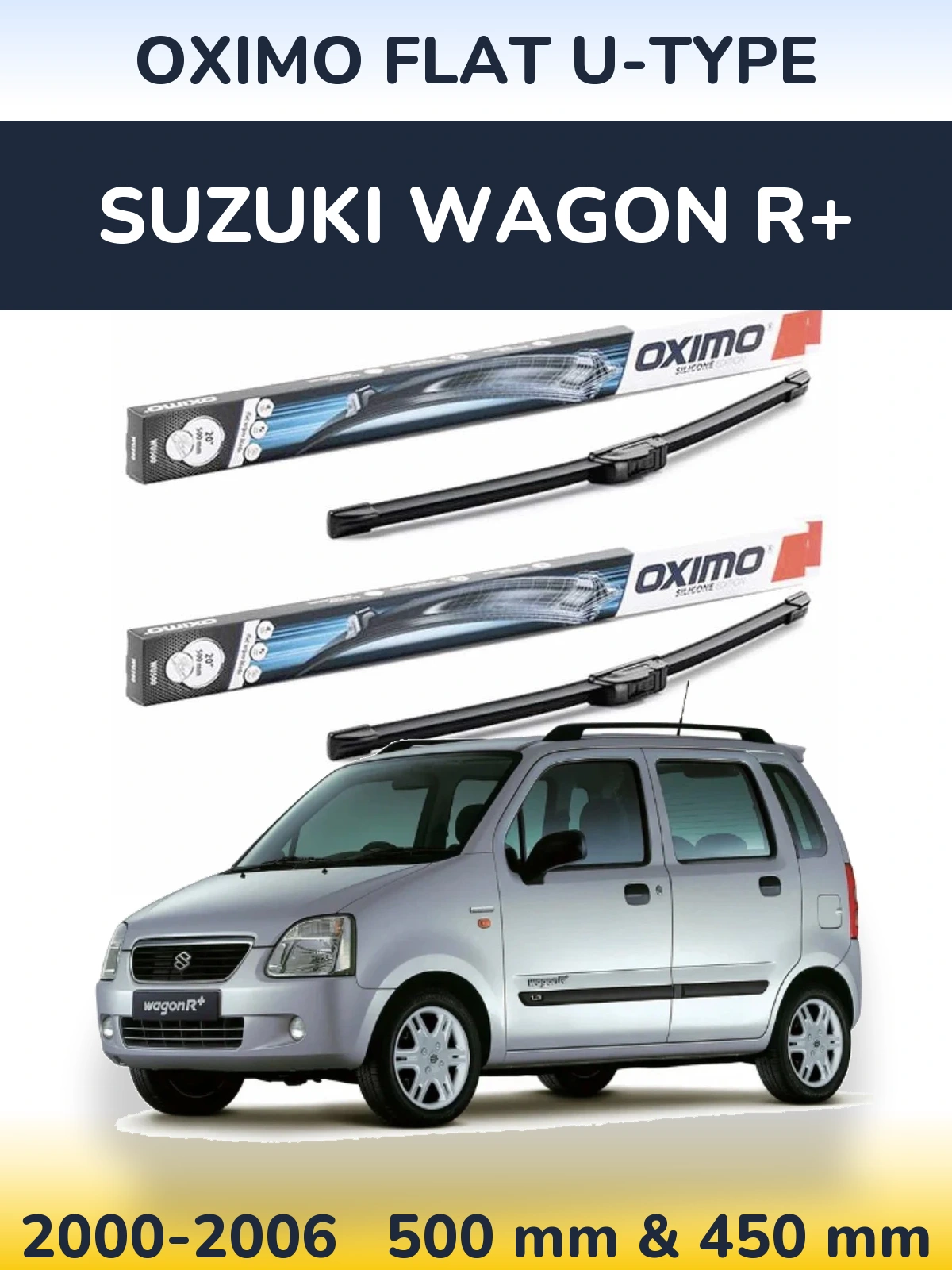 Комплект передних дворников Oximo Flat U-type 500 & 450 мм для Suzuki Wagon R+ 2000-2006