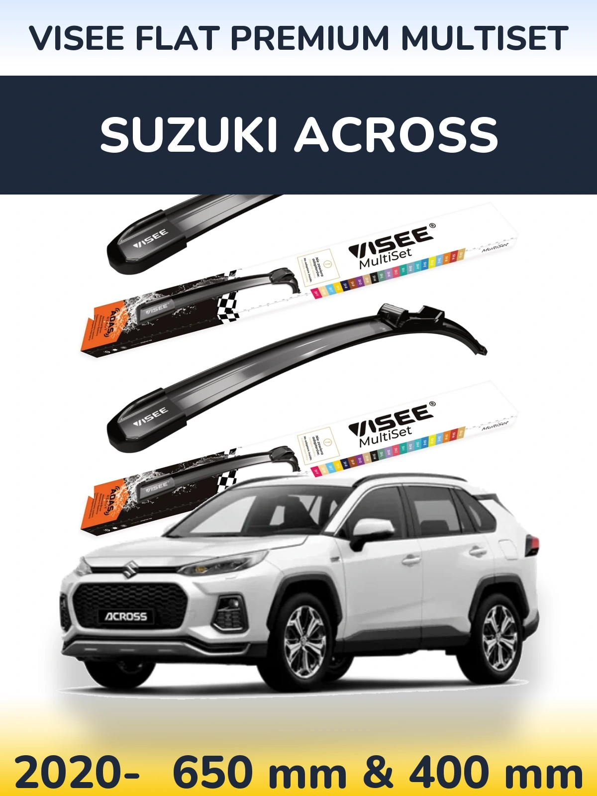 Комплект передніх щіток VISEE FLAT PREMIUM MultiSet 650 & 400 мм для Suzuki Across 2020-2026