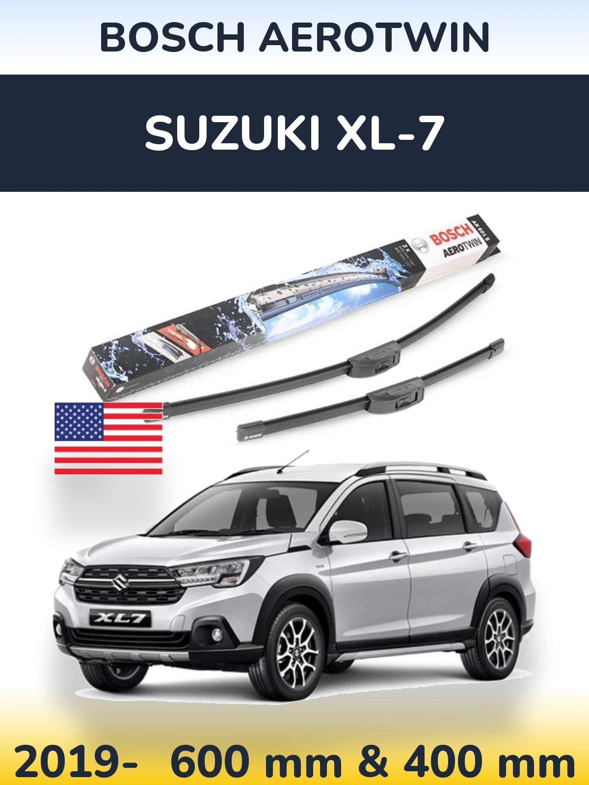 Front wiper blade set BOSCH AeroTwin 600 & 400 mm for Suzuki XL-7 2019-2026