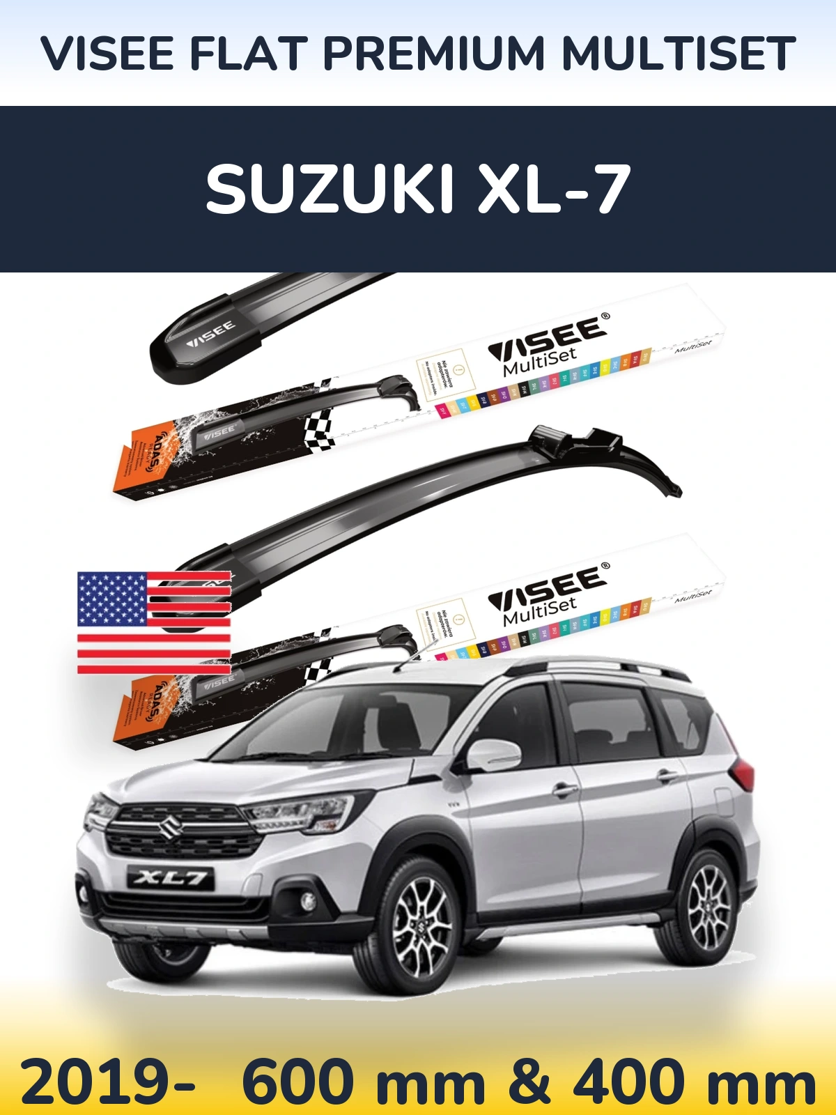 Front wiper blade set VISEE FLAT PREMIUM MultiSet 600 & 400 mm for Suzuki XL-7 2019-2026