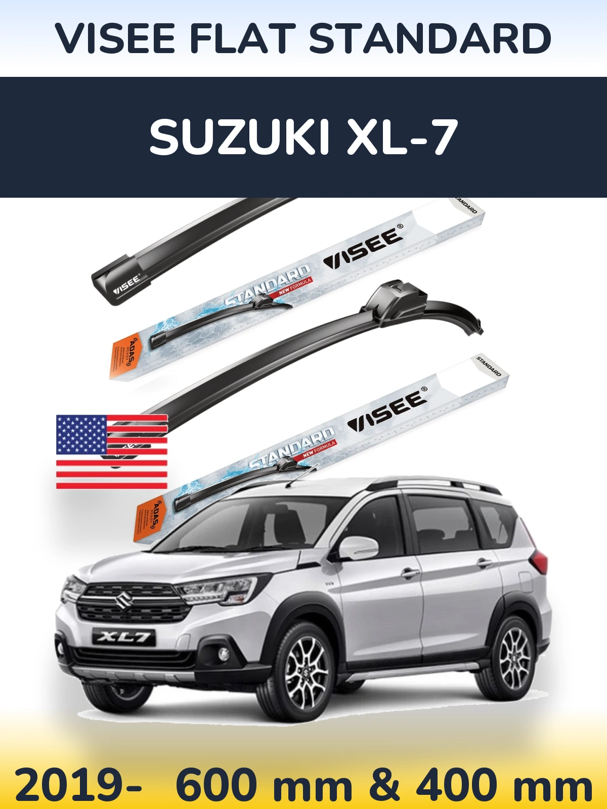 Front wiper blade set VISEE FLAT STANDARD 600 & 400 mm for Suzuki XL-7 2019-2026