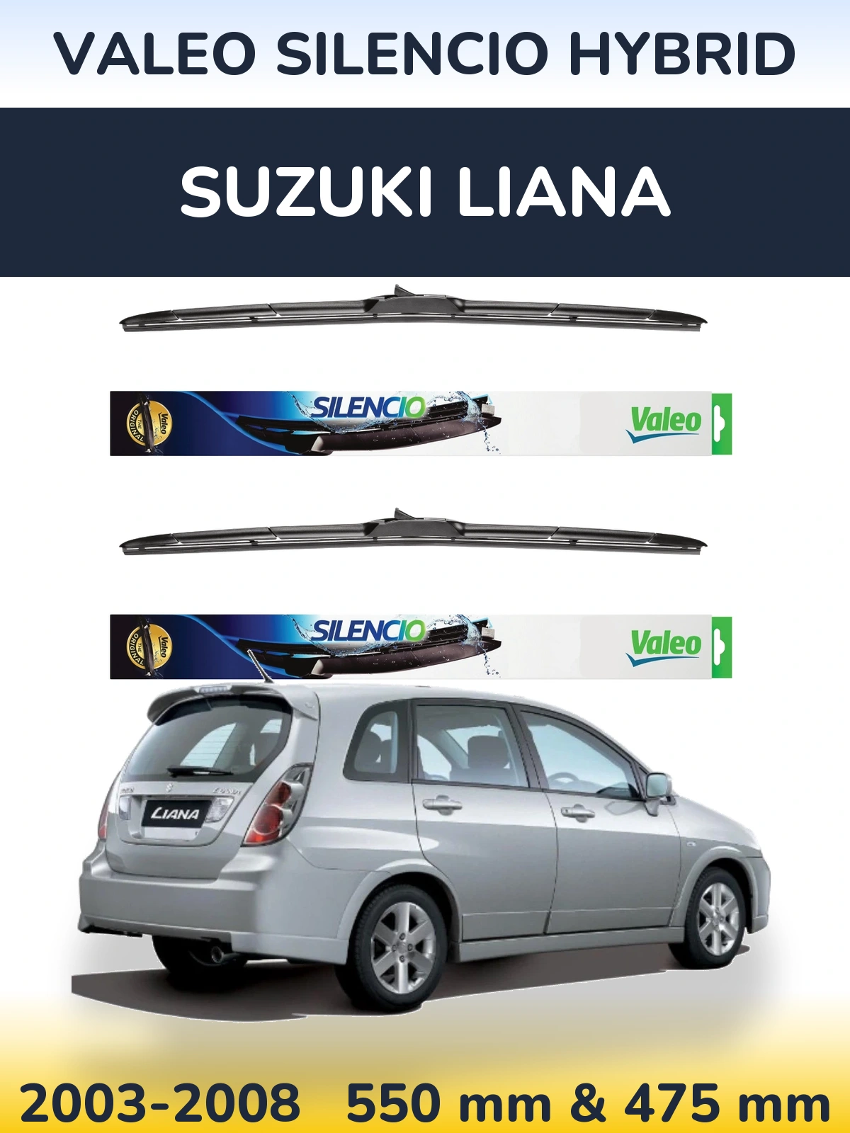 Комплект передних дворников Valeo Silencio Hybrid 550 & 475 мм для Suzuki Liana 2003-2008