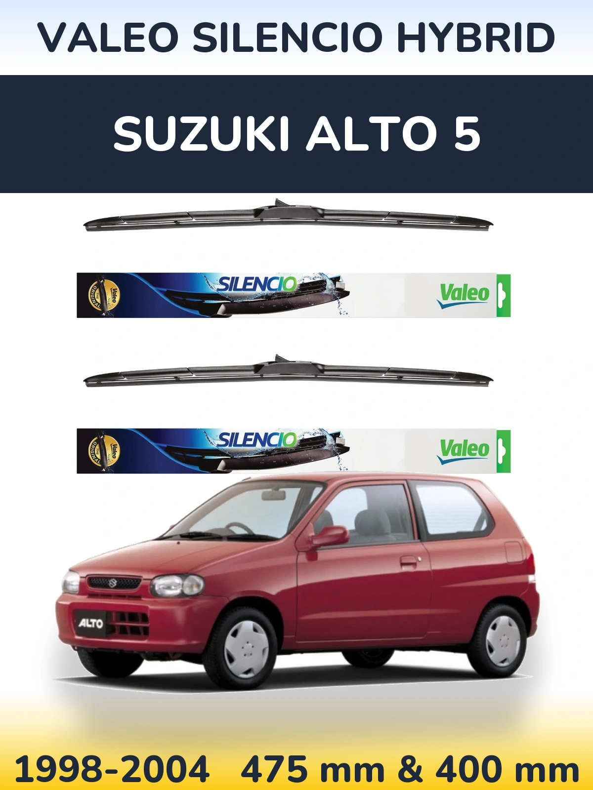 Front wiper blade set Valeo Silencio Hybrid 475 & 400 mm for Suzuki Alto 5 1998-2004
