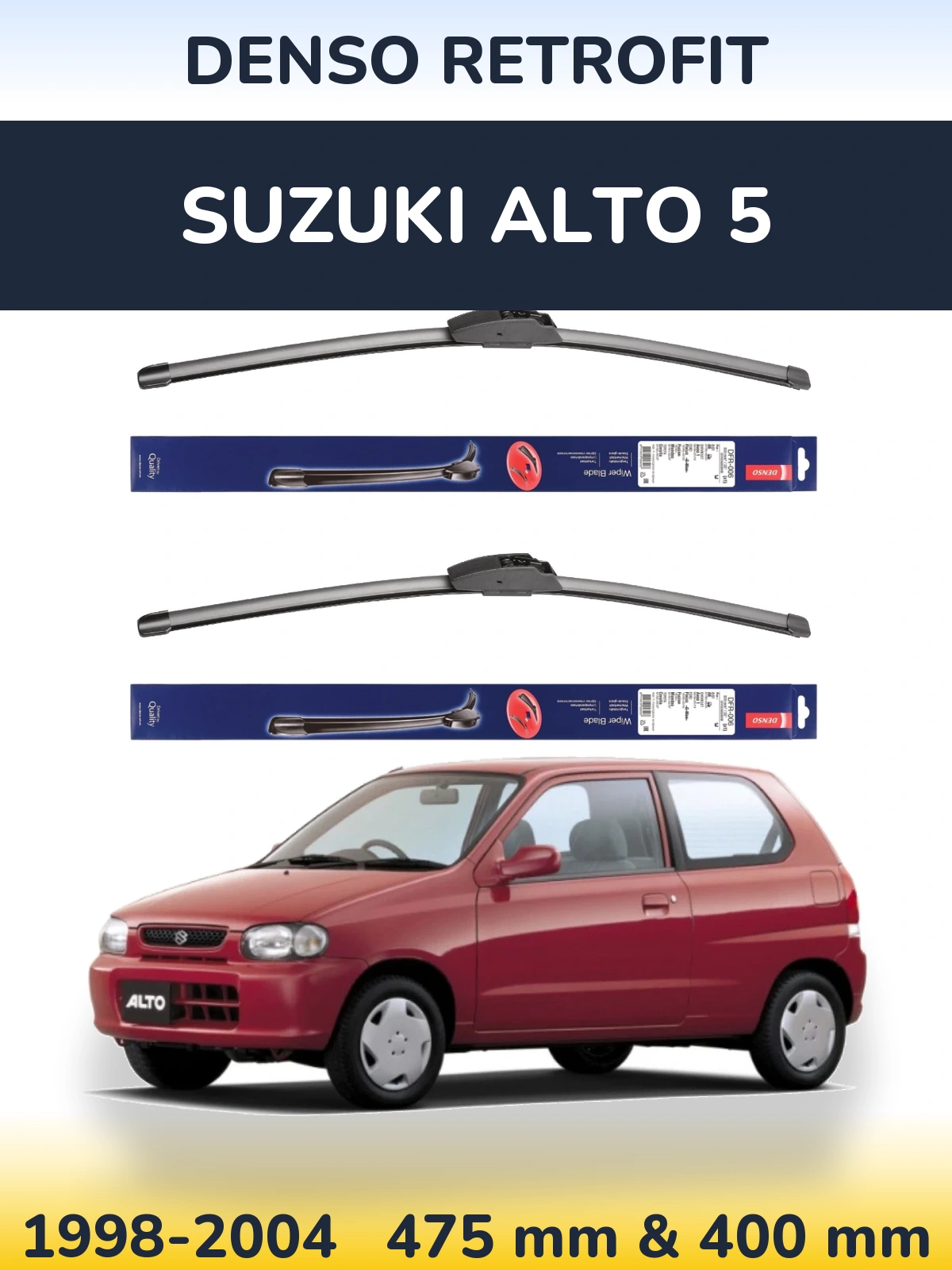Front wiper blade set Denso Retrofit 475 & 400 mm for Suzuki Alto 5 1998-2004