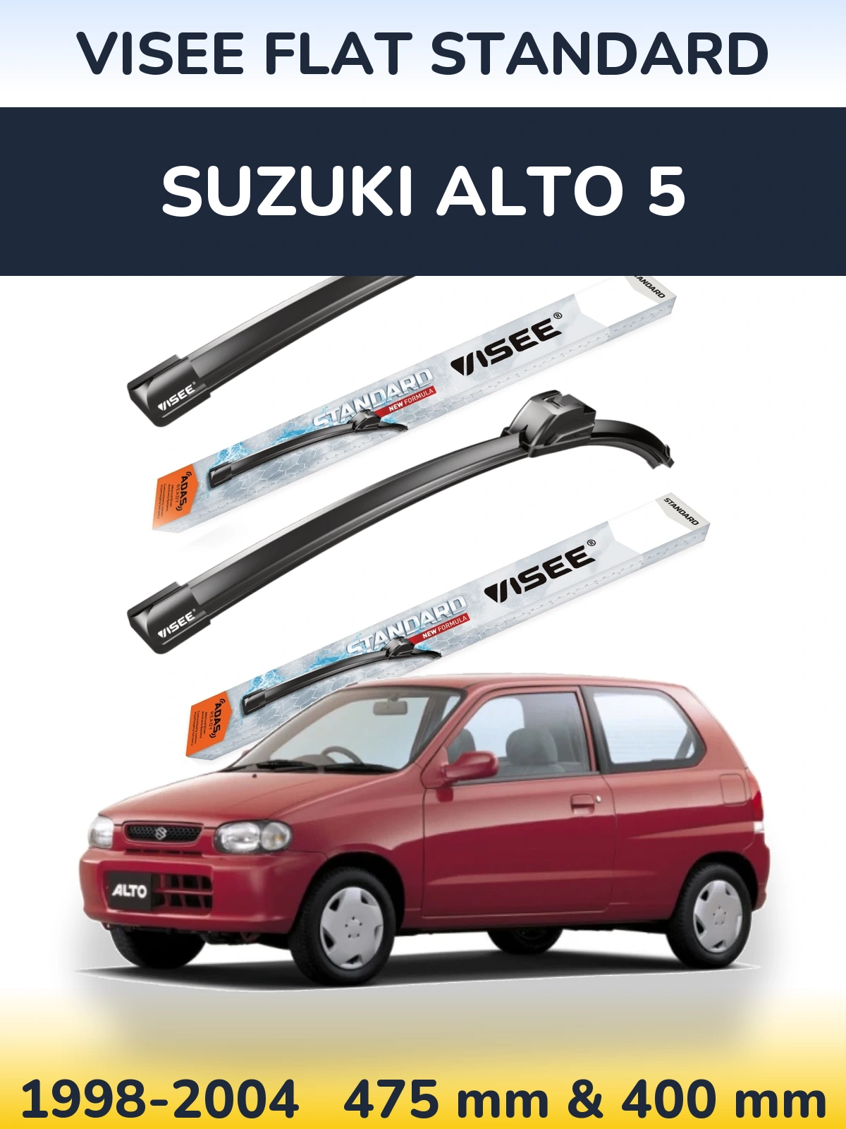 Front wiper blade set VISEE FLAT STANDARD 475 & 400 mm for Suzuki Alto 5 1998-2004