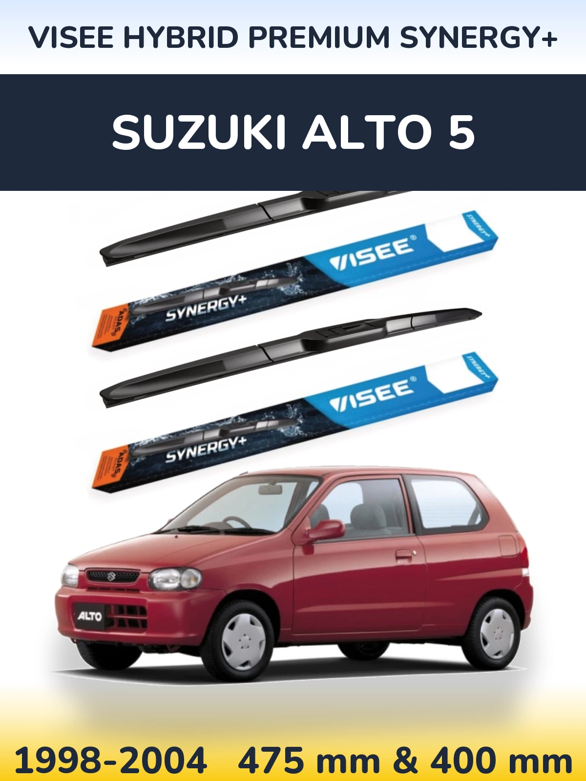 Front wiper blade set VISEE HYBRID PREMIUM SYNERGY+ 475 & 400 mm for Suzuki Alto 5 1998-2004