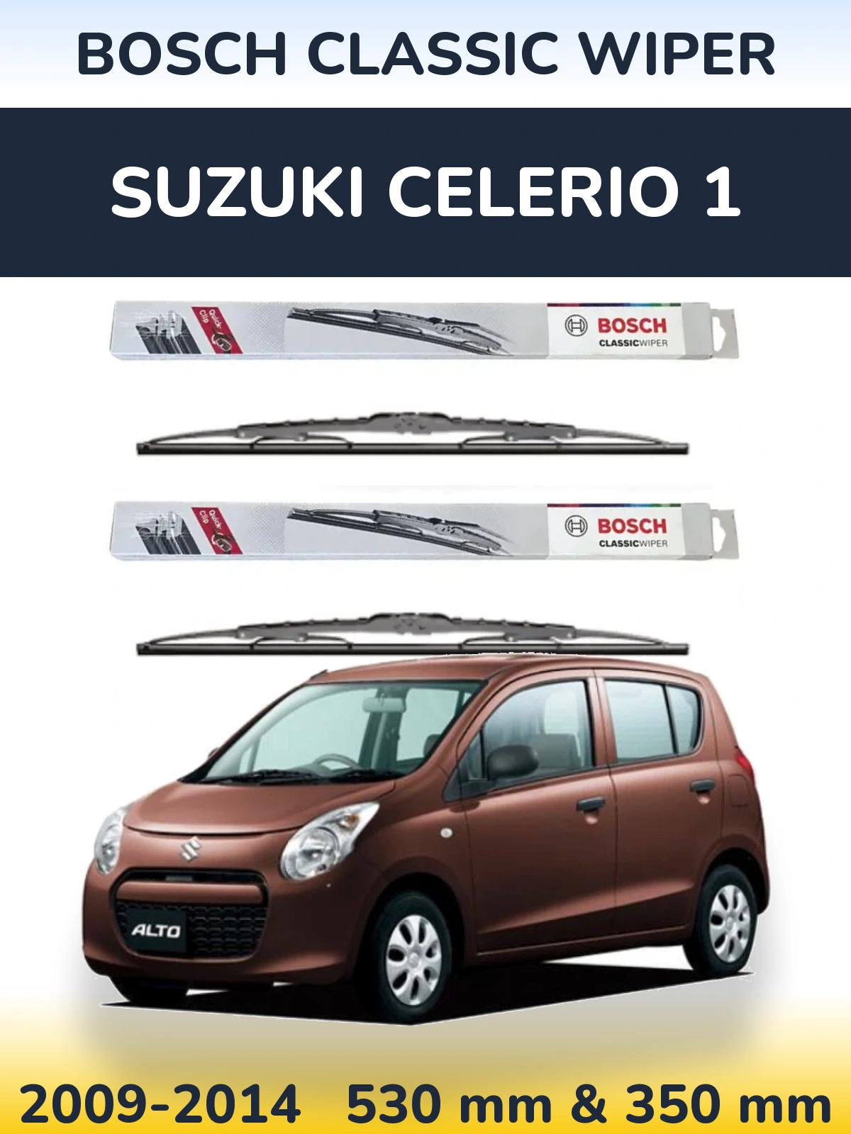 Front wiper blade set BOSCH Classic Wiper 530 & 340 mm for Suzuki Celerio 1 2009-2014