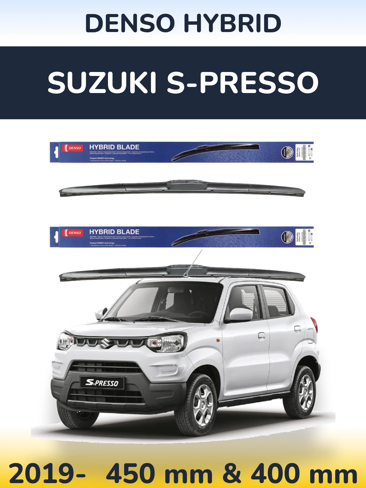 Комплект передніх щіток Denso Hybrid 450 & 400 мм для Suzuki S-Presso 2019-2026