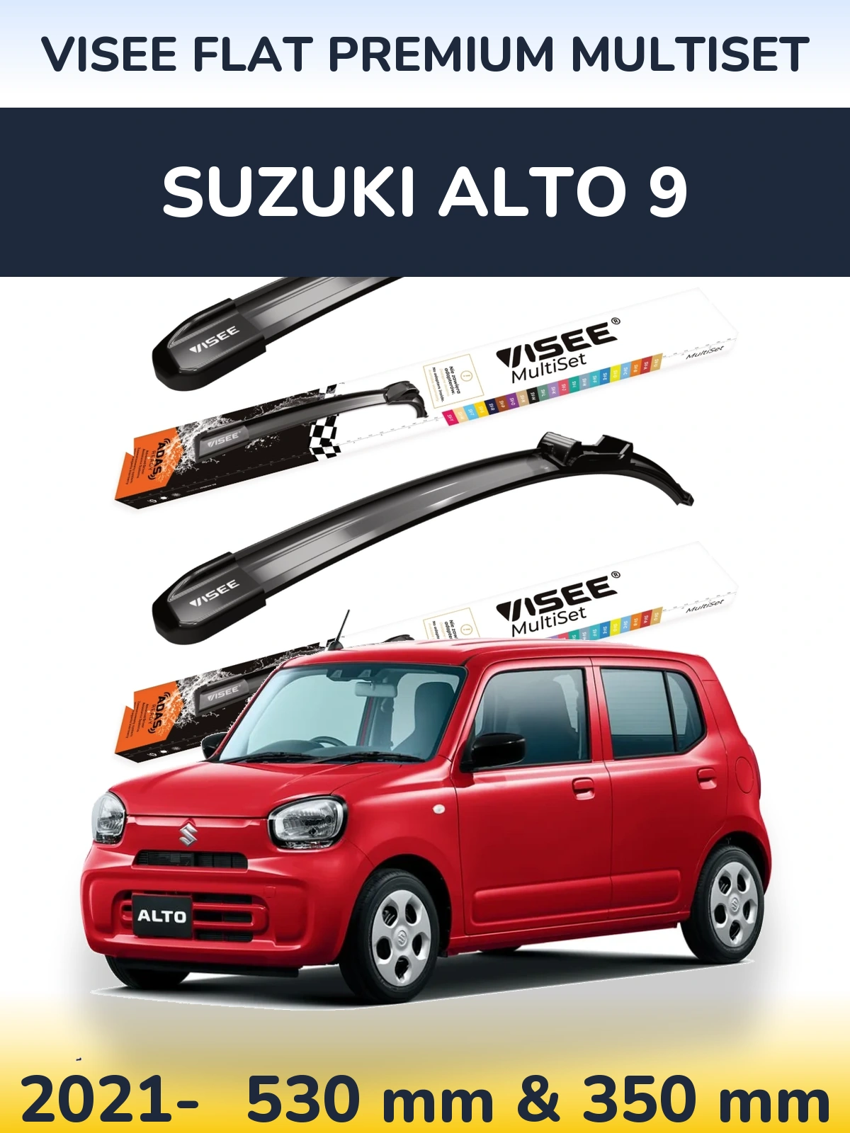 Front wiper blade set VISEE FLAT PREMIUM MultiSet 530 & 350 mm for Suzuki Alto 9 2021-2026