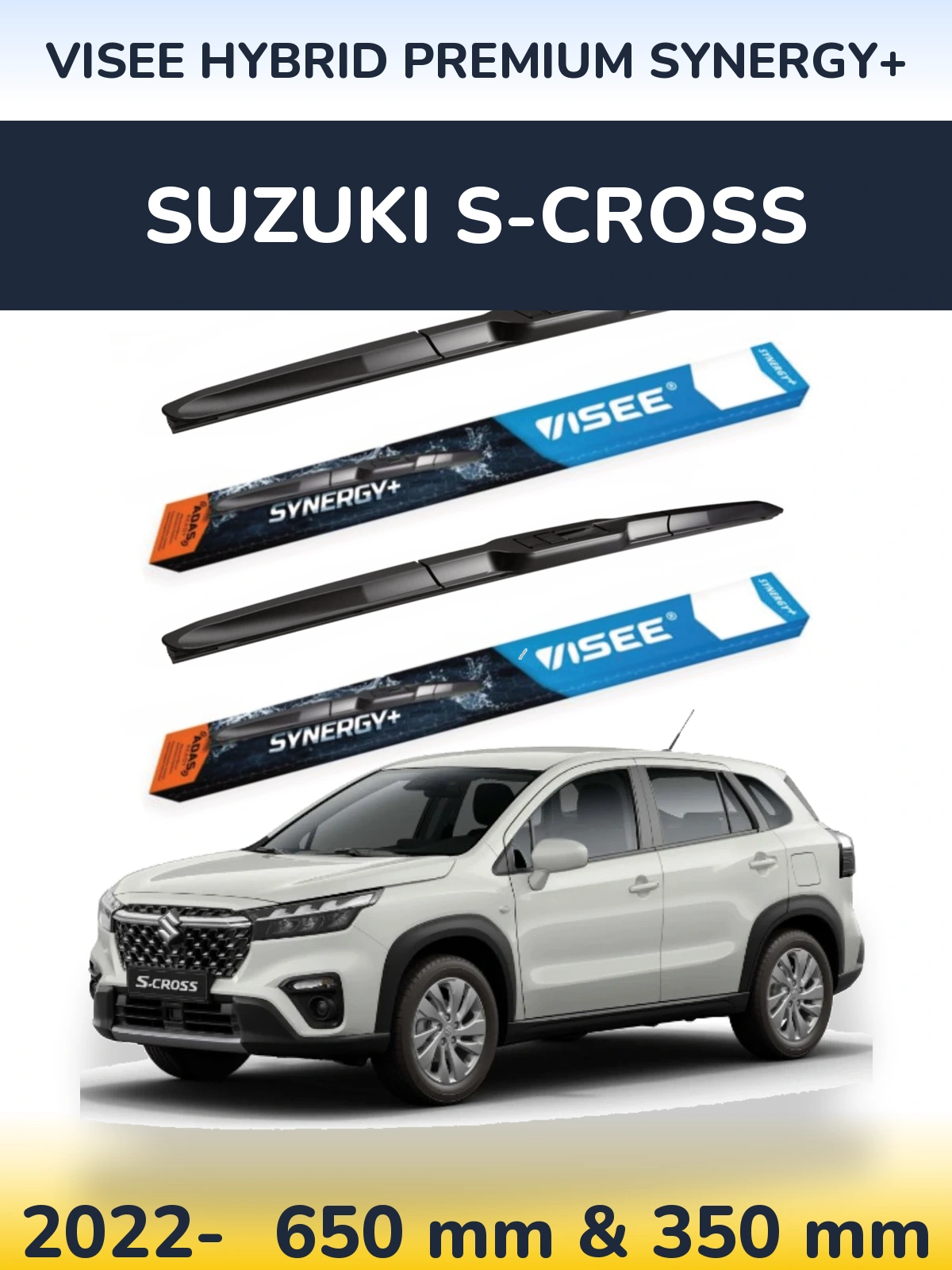 Front wiper blade set VISEE HYBRID PREMIUM SYNERGY+ 650 & 350 mm for Suzuki S-Cross 2022-2026