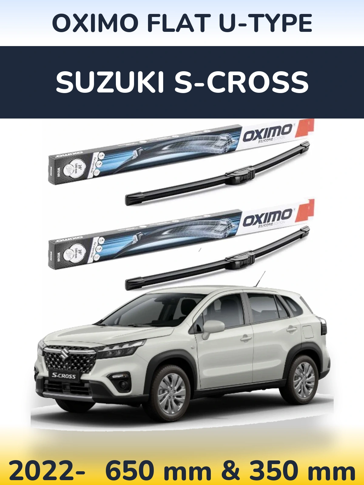 Комплект передних дворников Oximo Flat U-type 650 & 350 мм для Suzuki S-Cross 2022-2026