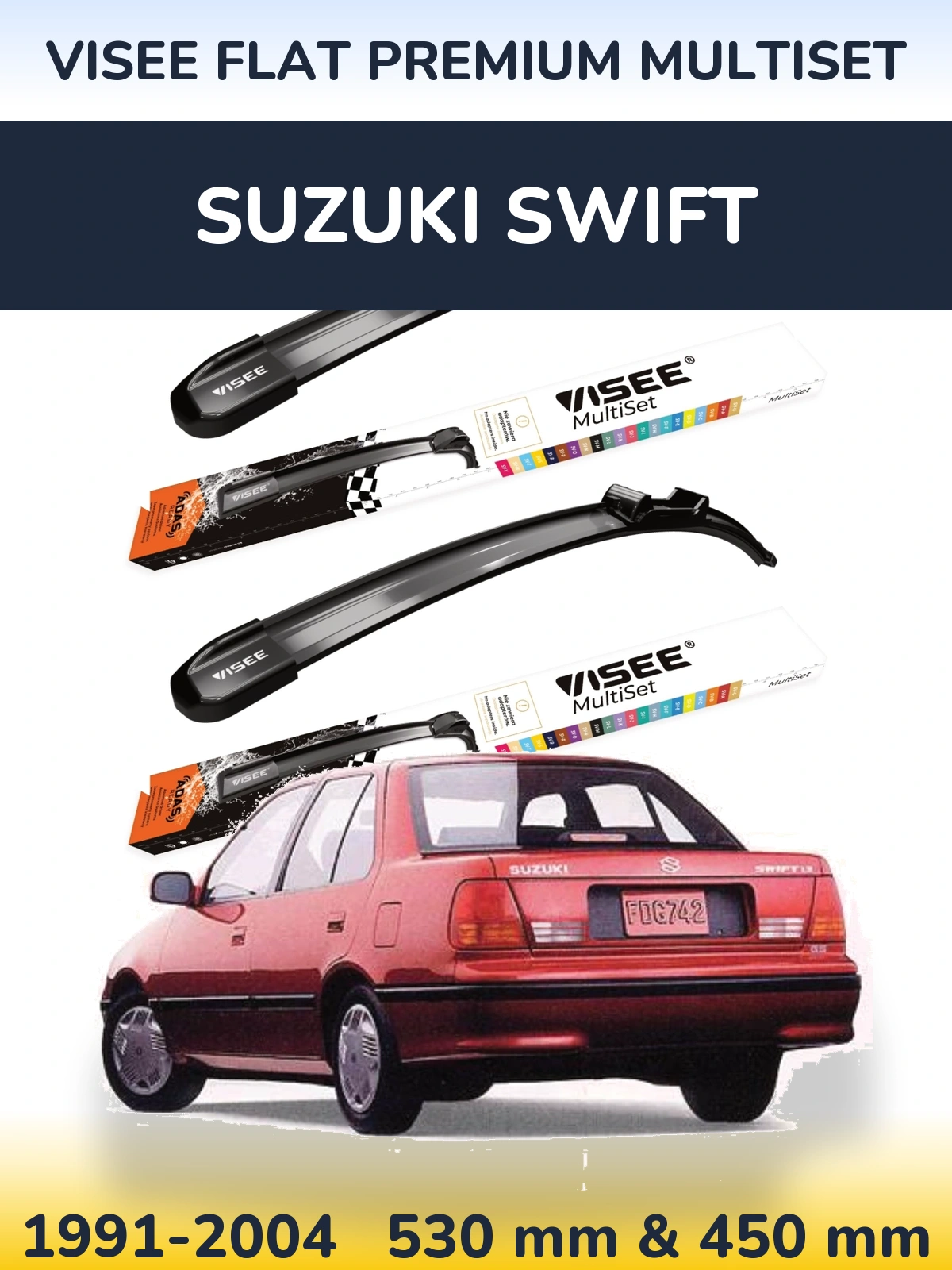 Комплект передніх щіток VISEE FLAT PREMIUM MultiSet 530 & 450 мм для Suzuki Swift 1991-2004