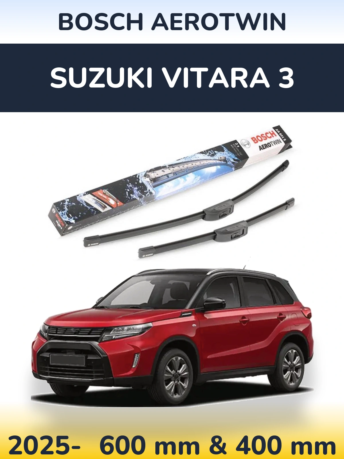 Комплект передніх щіток BOSCH AeroTwin 600 & 400 мм для Suzuki Vitara 3 2025-2026