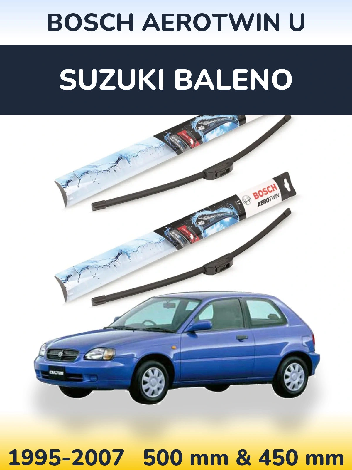 Комплект передніх щіток BOSCH AeroTwin U 500 & 450 мм для Suzuki Baleno 1995-2007