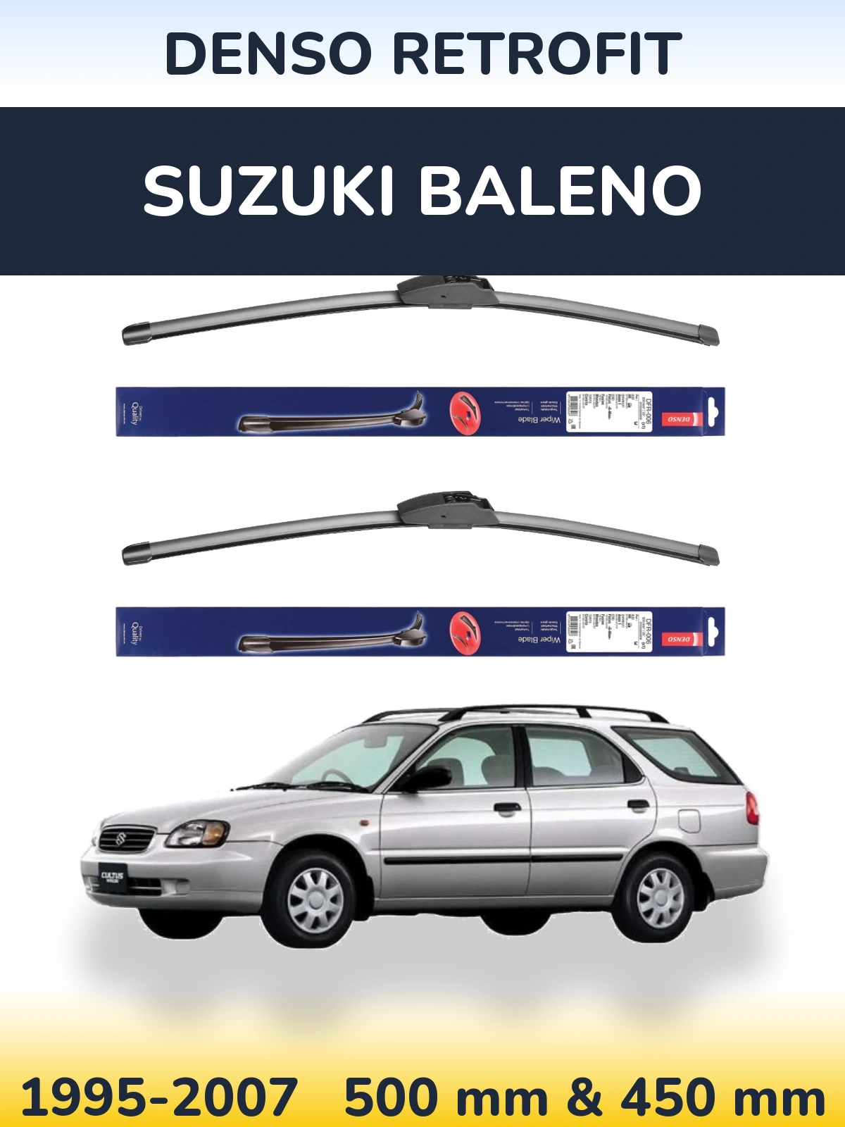 Комплект передніх щіток Denso Retrofit 500 & 450 мм для Suzuki Baleno 1995-2007