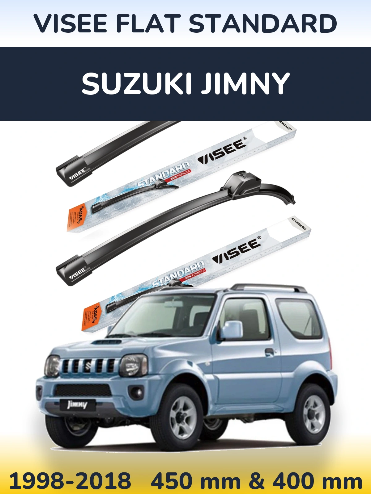 Front wiper blade set VISEE FLAT STANDARD 450 & 400 mm for Suzuki Jimny 1998-2018