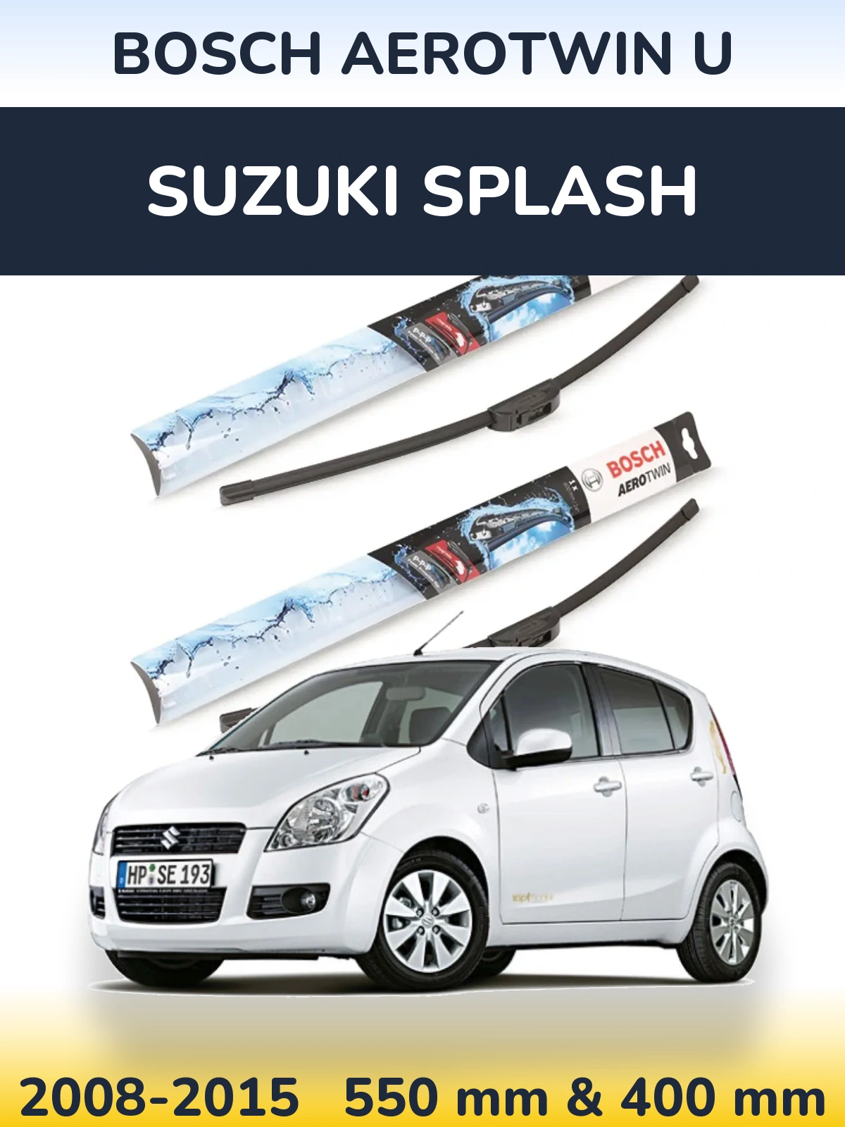 Front wiper blade set BOSCH AeroTwin U 550 & 400 mm for Suzuki Splash 2008-2015