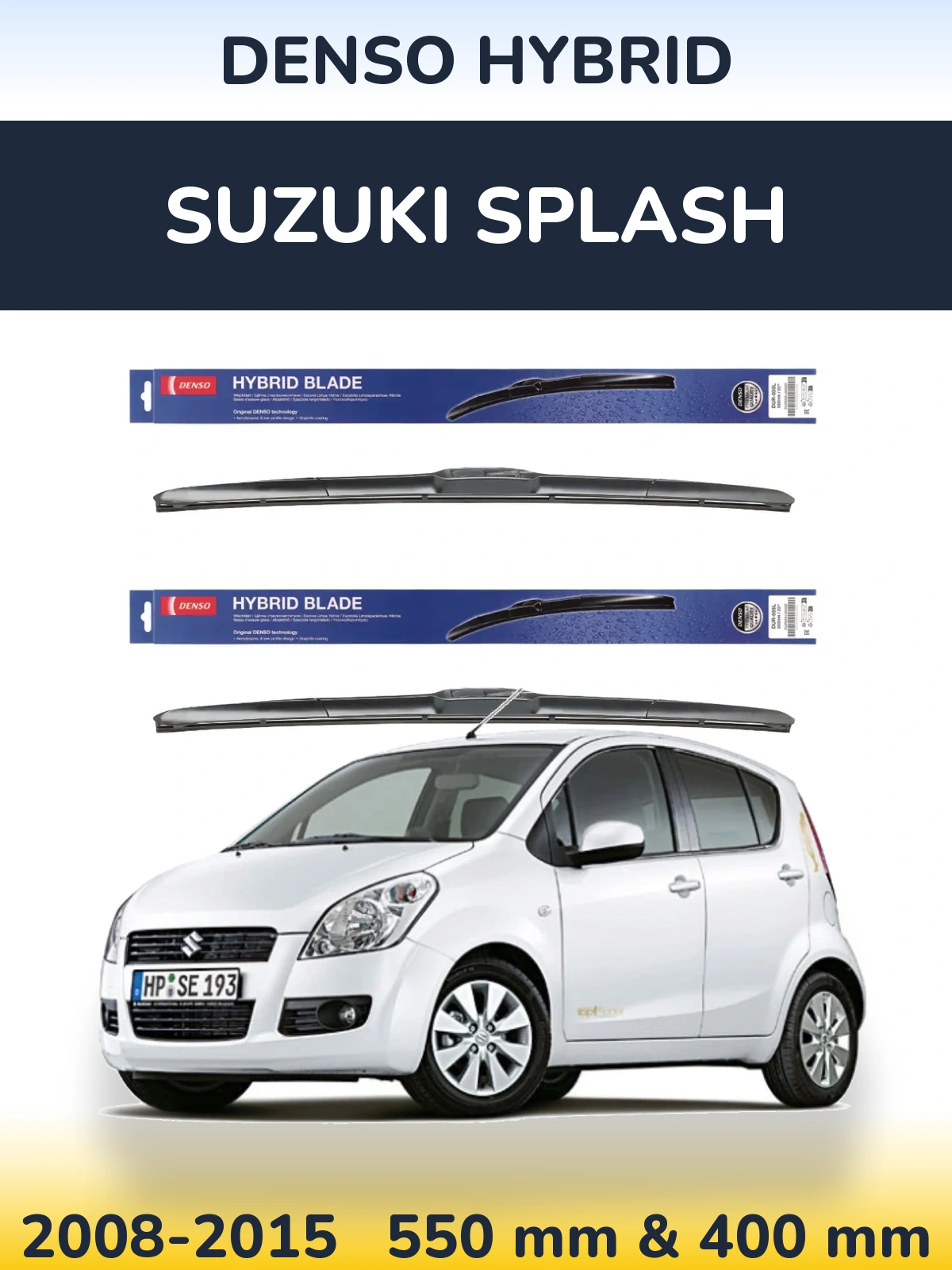 Front wiper blade set Denso Hybrid 550 & 400 mm for Suzuki Splash 2008-2015