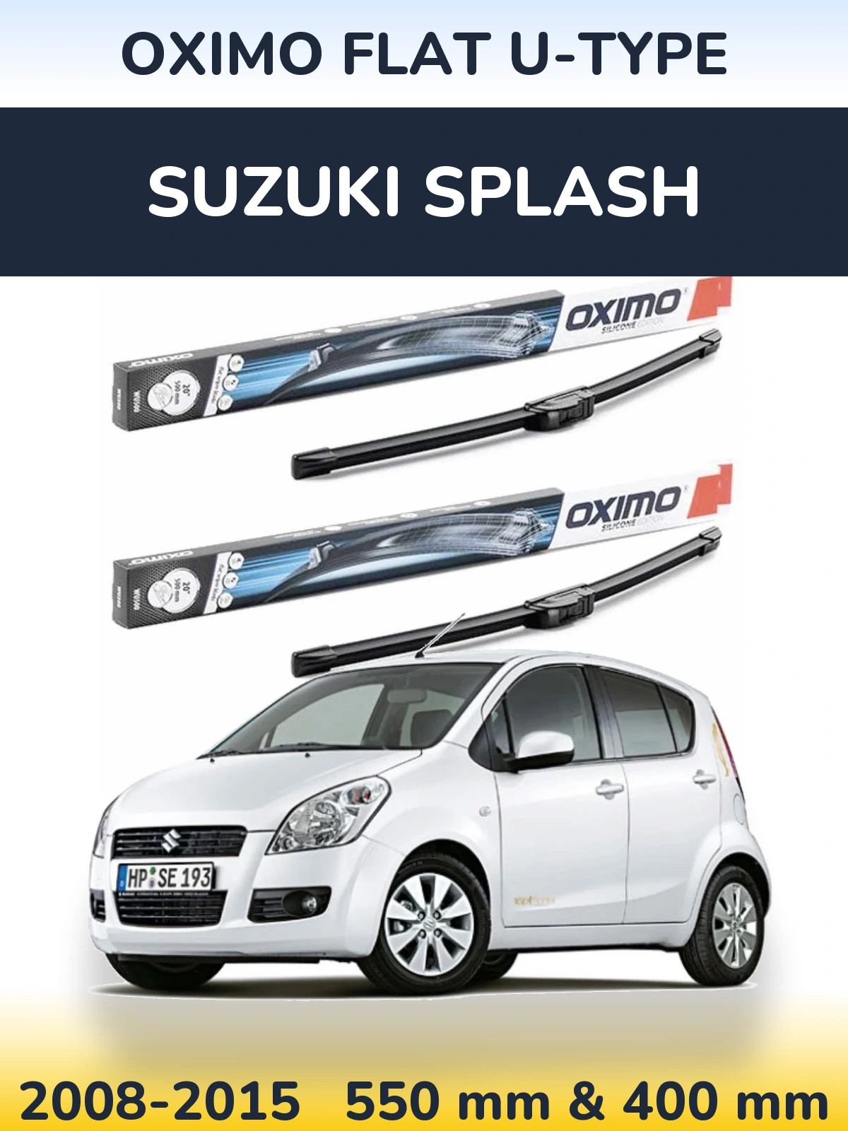 Front wiper blade set Oximo Flat U-type 550 & 400 mm for Suzuki Splash 2008-2015