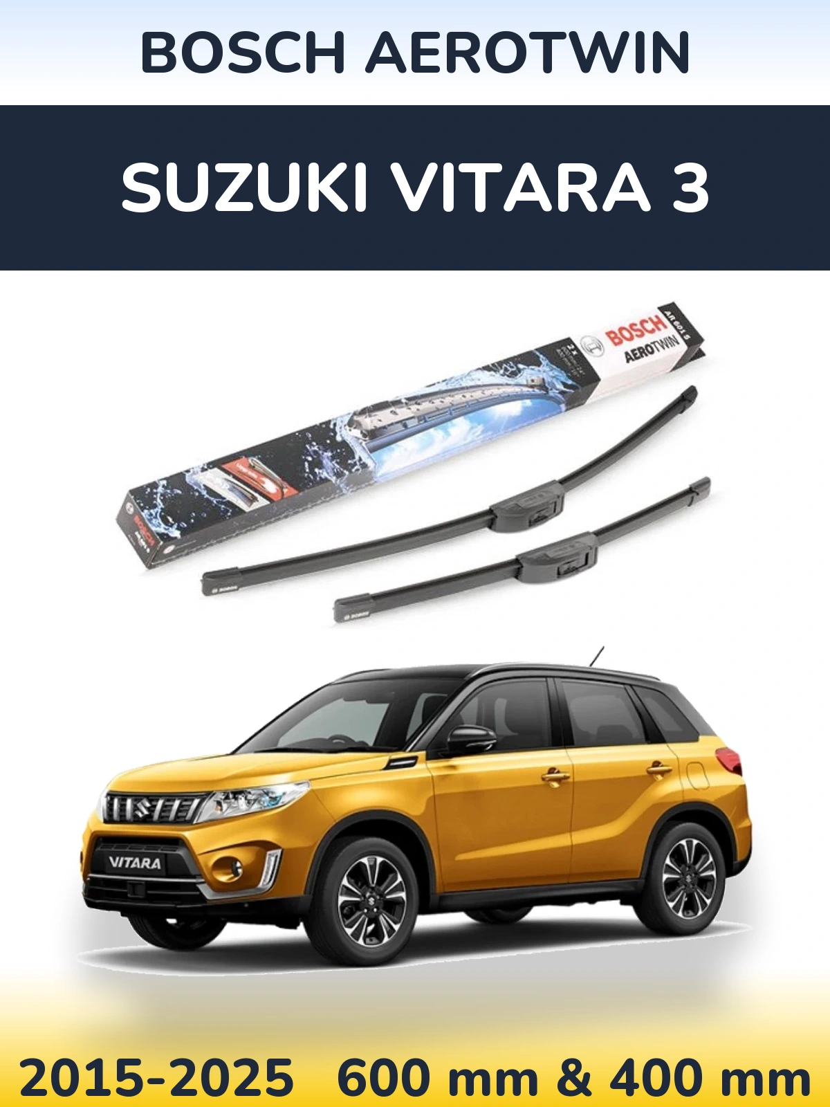 Комплект передних дворников BOSCH AeroTwin 600 & 400 мм для Suzuki Vitara 3 2015-2025