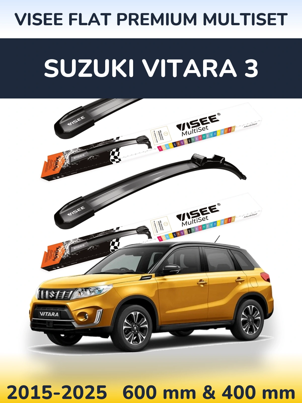 Комплект передніх щіток VISEE FLAT PREMIUM MultiSet 600 & 400 мм для Suzuki Vitara 3 2015-2025
