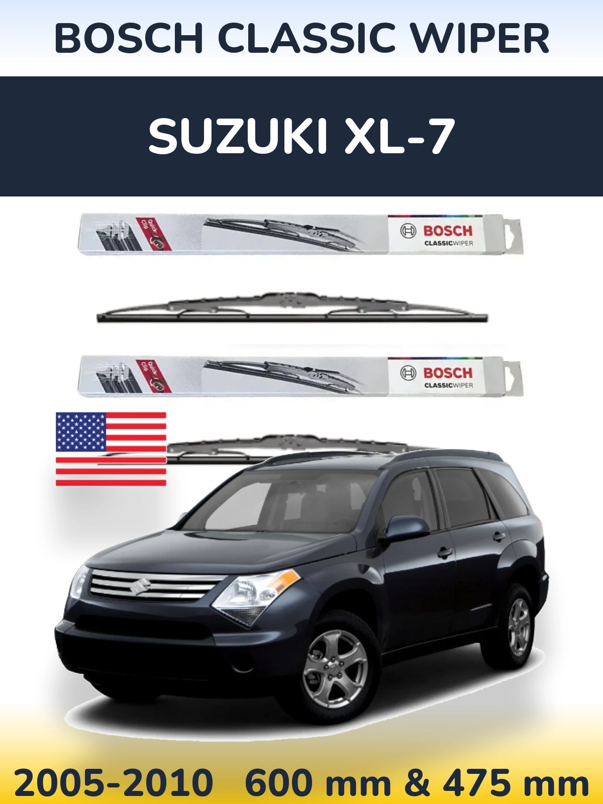 Front wiper blade set BOSCH Classic Wiper 600 & 475 mm for Suzuki XL-7 2005-2010