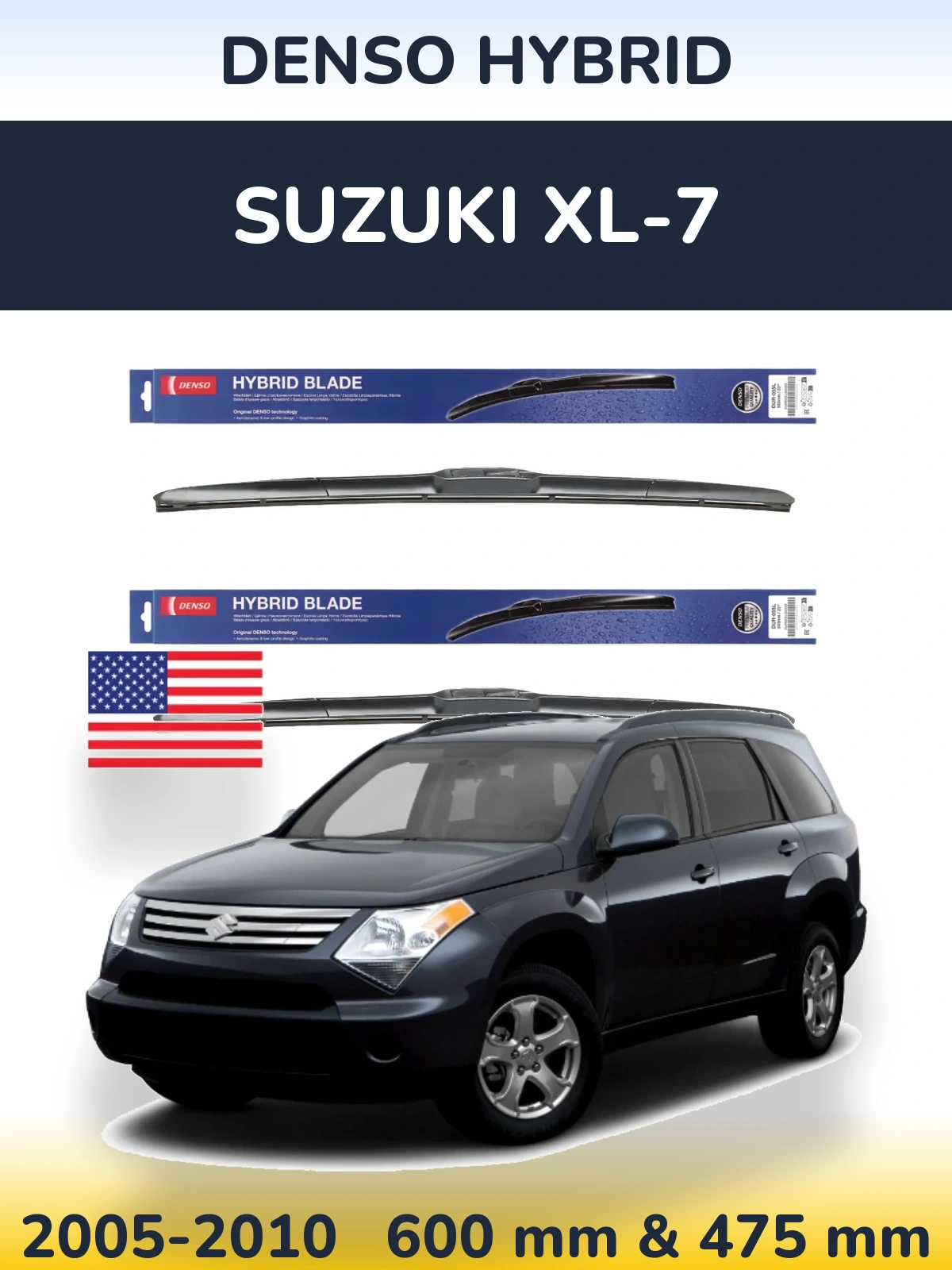 Front wiper blade set Denso Hybrid 600 & 475 mm for Suzuki XL-7 2005-2010