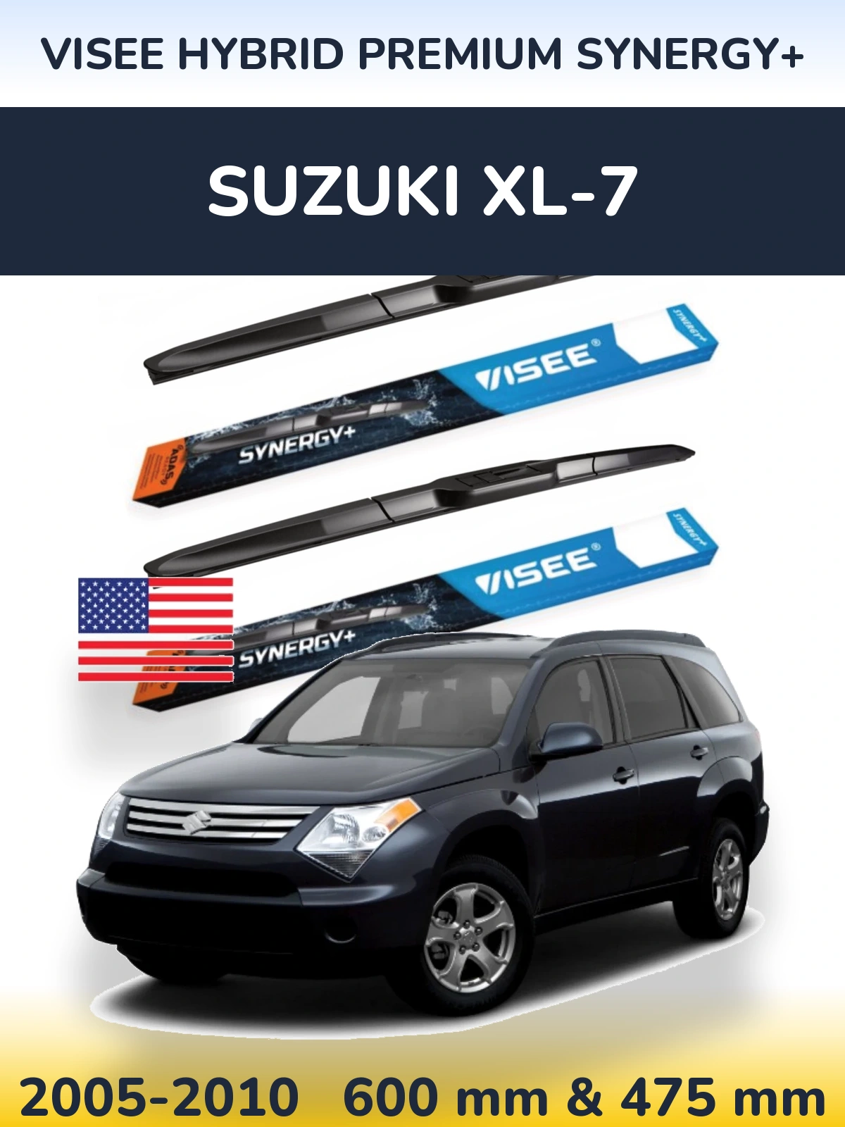 Front wiper blade set VISEE HYBRID PREMIUM SYNERGY+ 600 & 475 mm for Suzuki XL-7 2005-2010