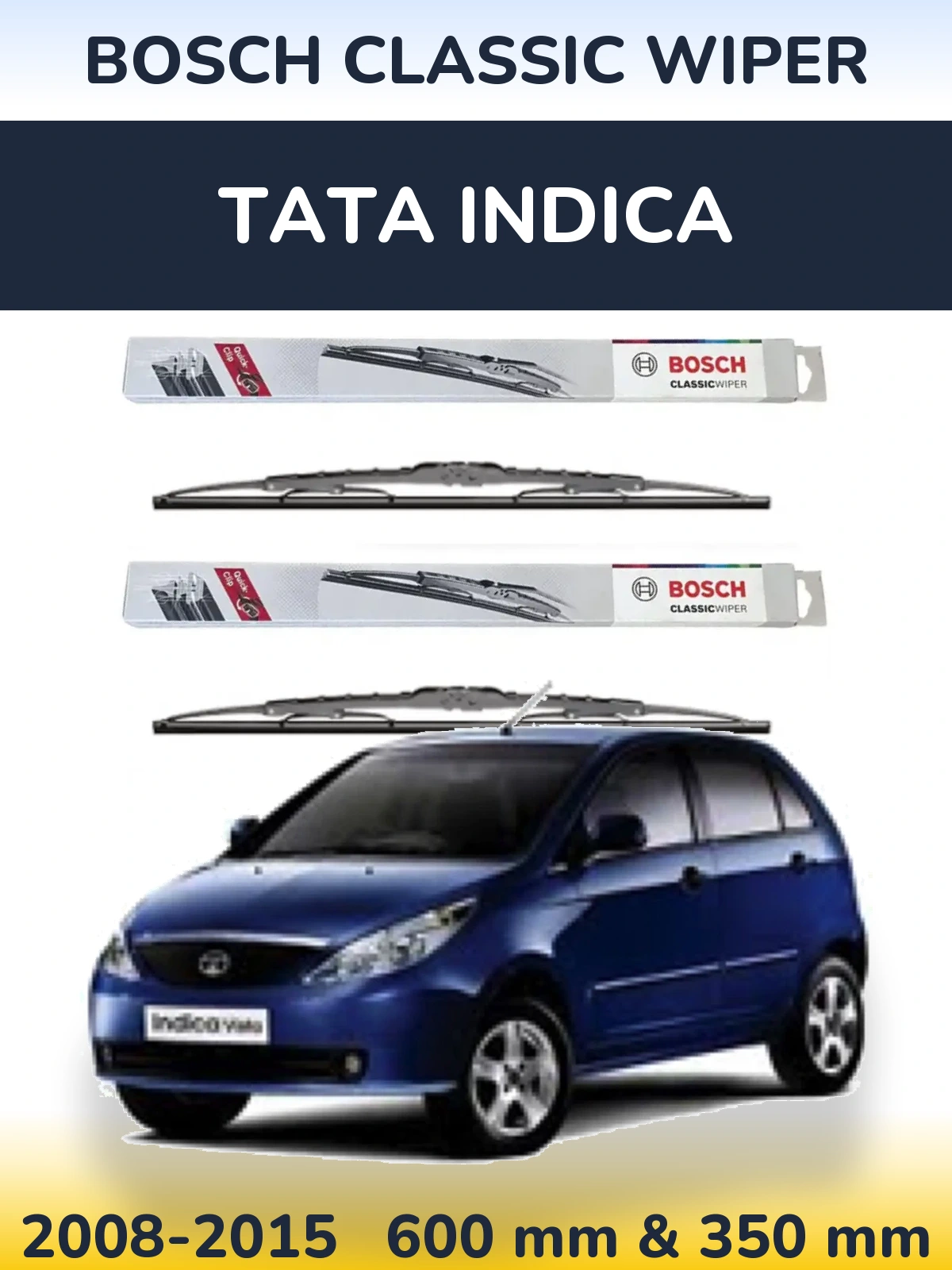 Front wiper blade set BOSCH Classic Wiper 600 & 340 mm for Tata Indica 2008-2015