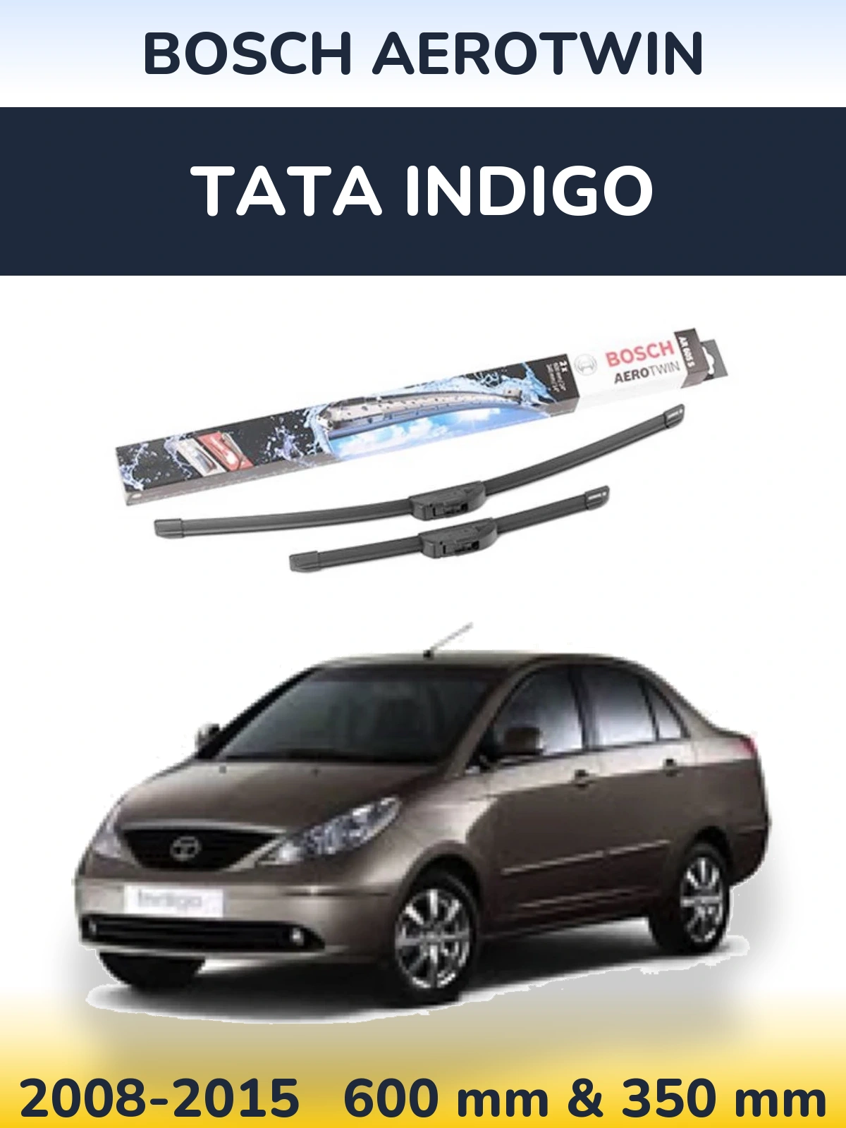 Front wiper blade set BOSCH AeroTwin 600 & 350 mm for Tata Indigo 2008-2015