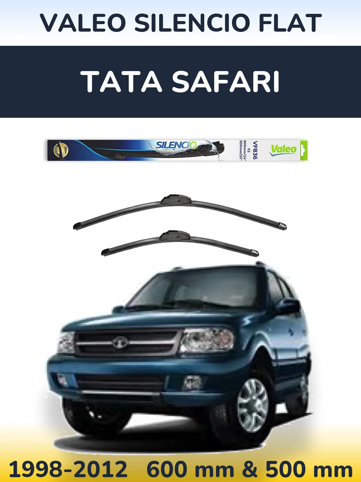 Front wiper blade set Valeo Silencio Flat 600 & 500 mm for Tata Safari 1998-2012