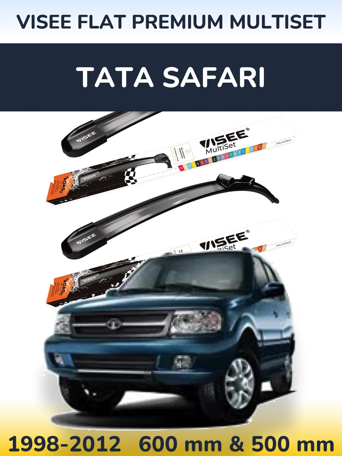 Комплект передніх щіток VISEE FLAT PREMIUM MultiSet 600 & 500 мм для Tata Safari 1998-2012