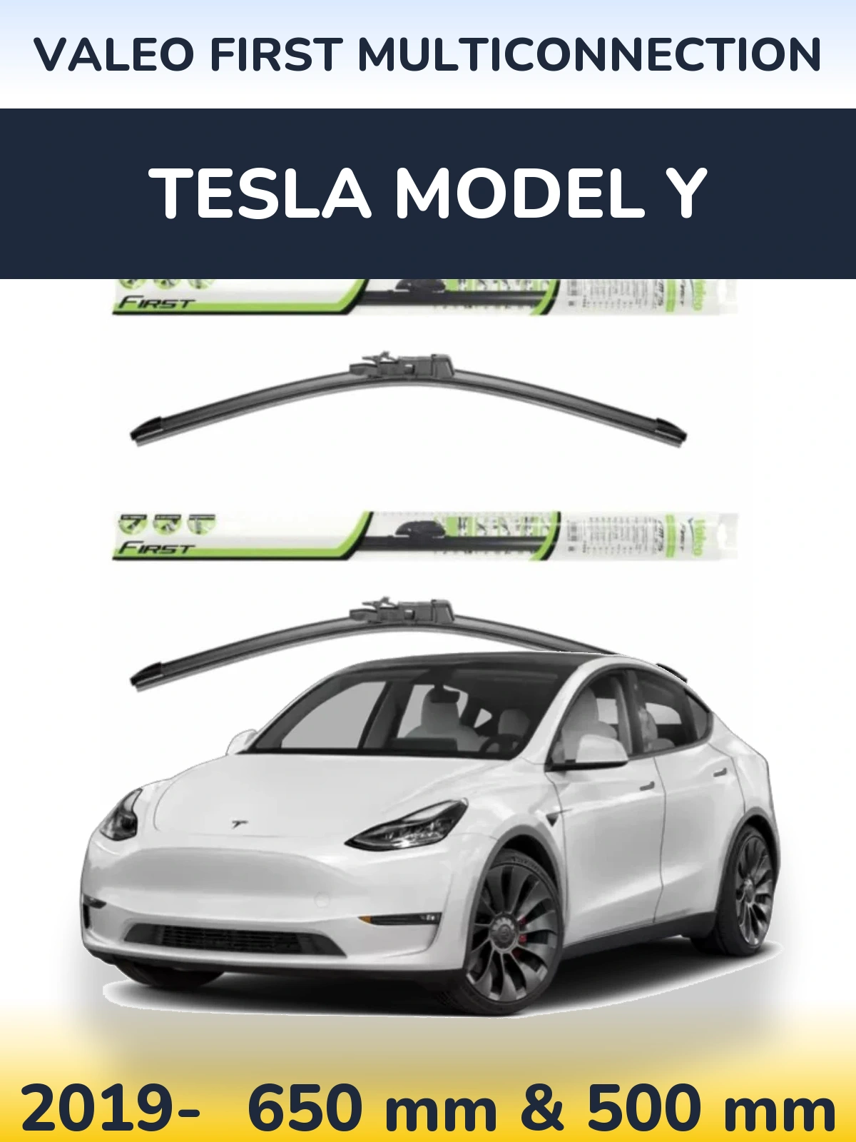 Front wiper blade set Valeo First MultiConnection 650 & 500 mm for Tesla Modello Y 2019-2026