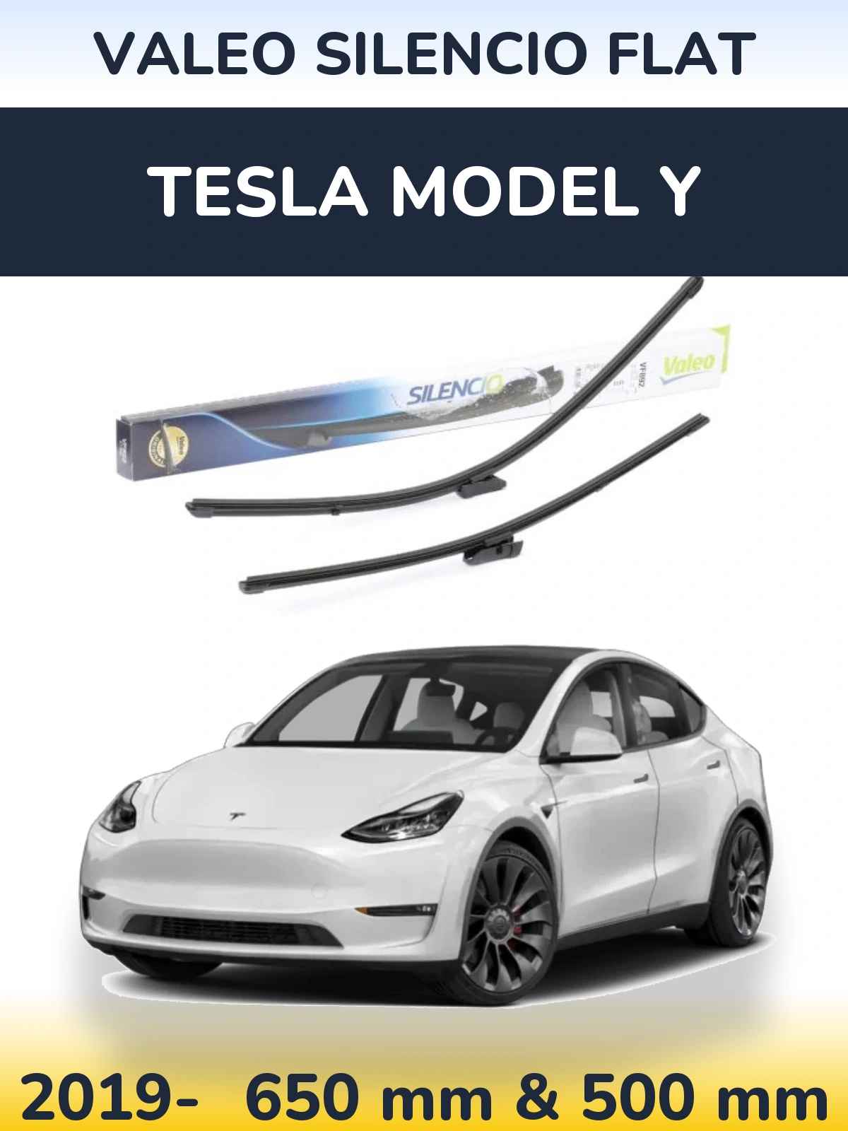 Front wiper blade set Valeo Silencio Flat 630 & 500 mm for Tesla Modello Y 2019-2026