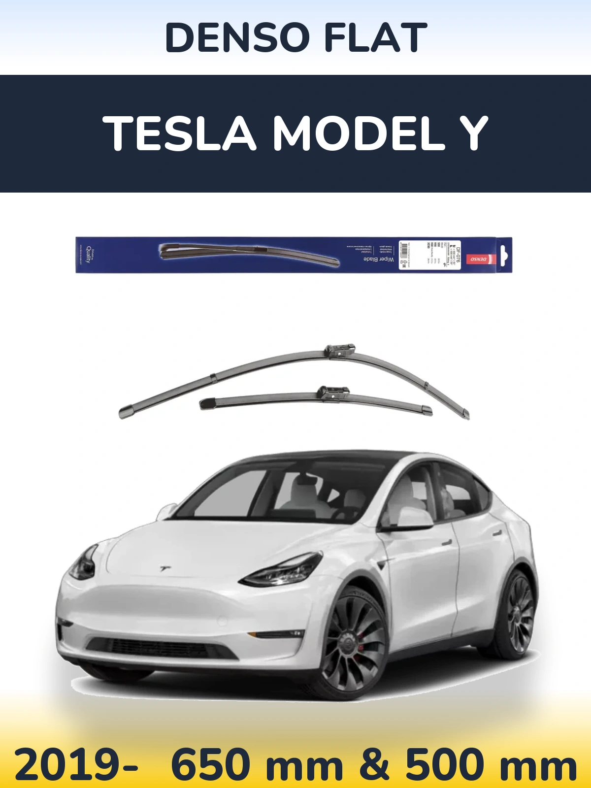 Front wiper blade set Denso Flat 630 & 500 mm for Tesla Modello Y 2019-2026