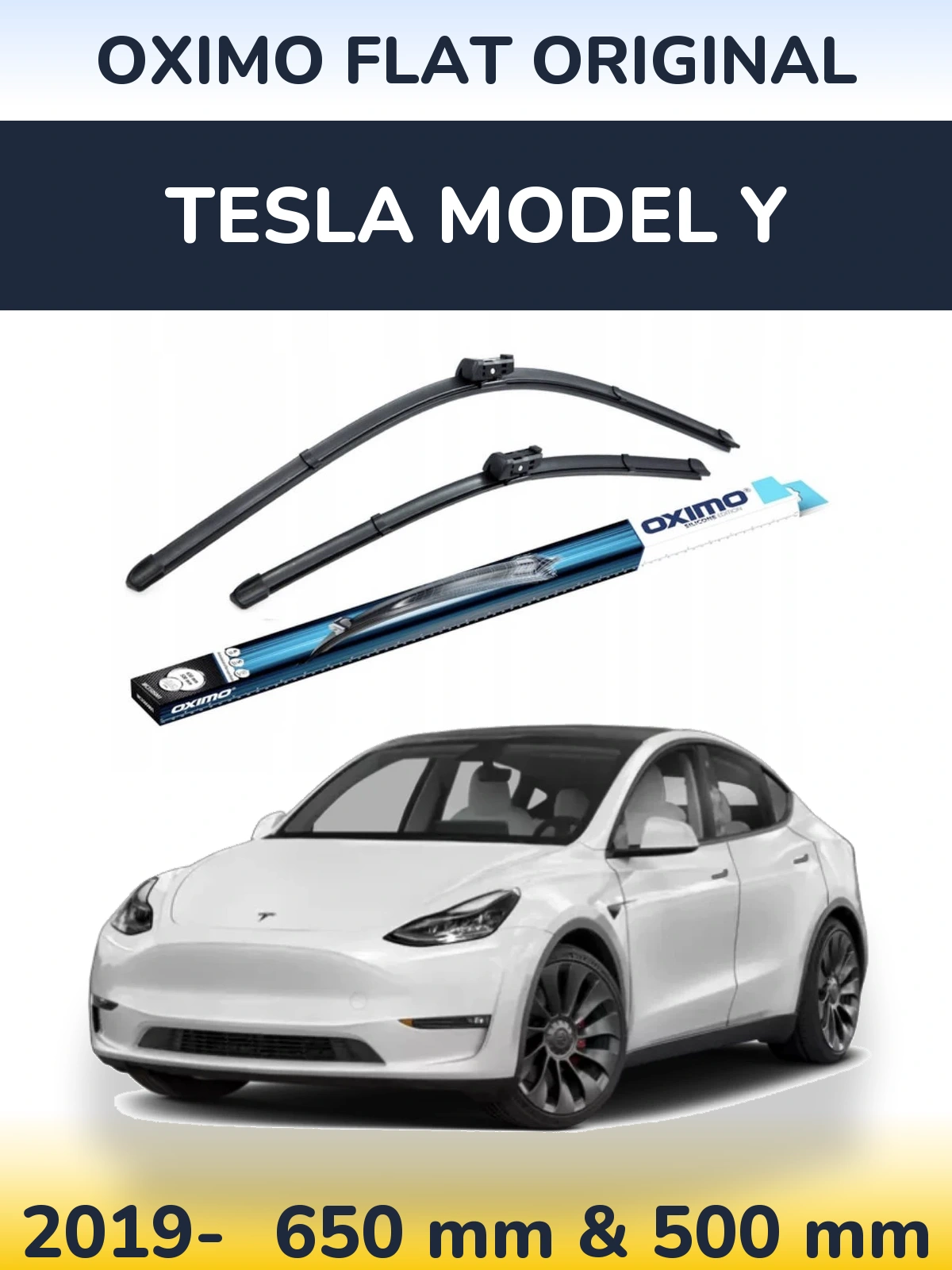Front wiper blade set Oximo Flat Original 650 & 500 mm for Tesla Modello Y 2019-2026