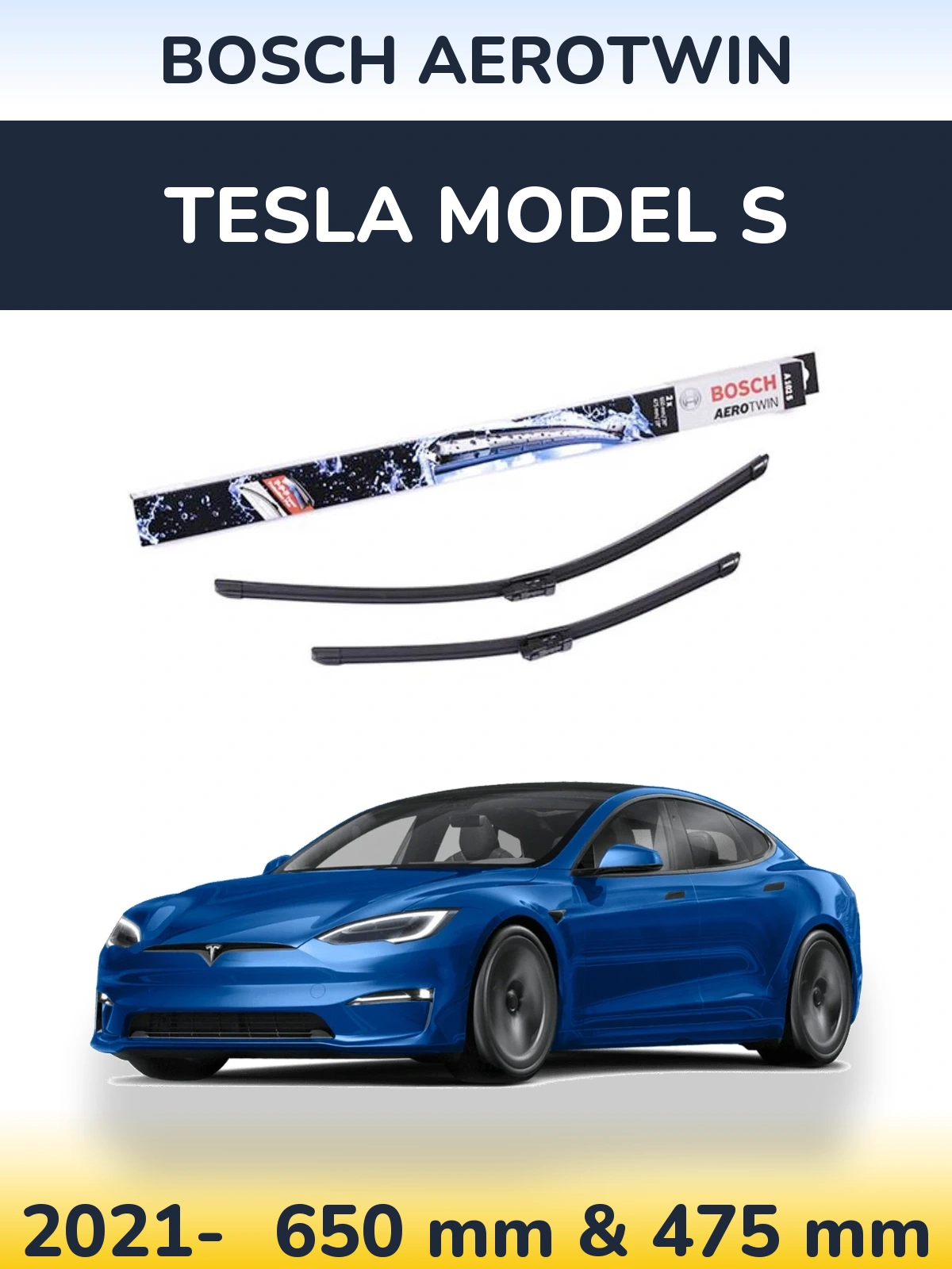 Front wiper blade set BOSCH AeroTwin 650 & 475 mm for Tesla Modello S 2021-2026