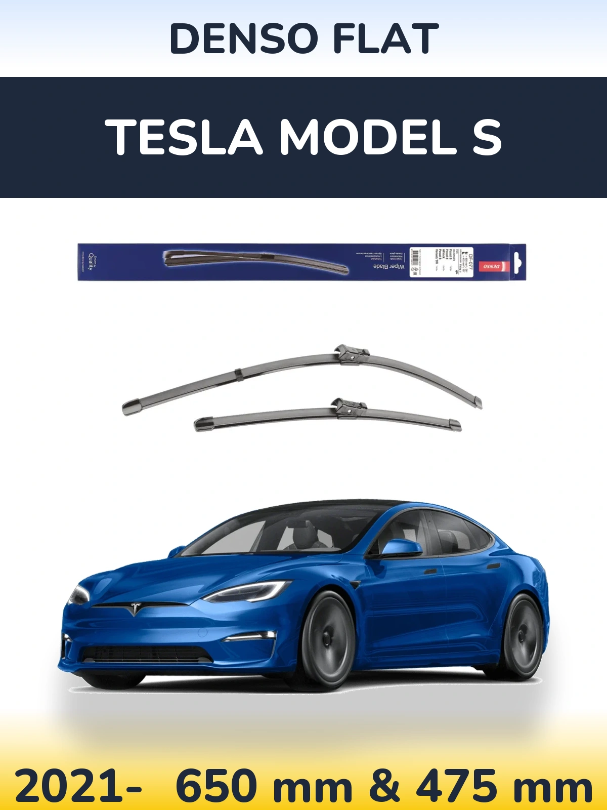 Front wiper blade set Denso Flat 650 & 475 mm for Tesla Modello S 2021-2026