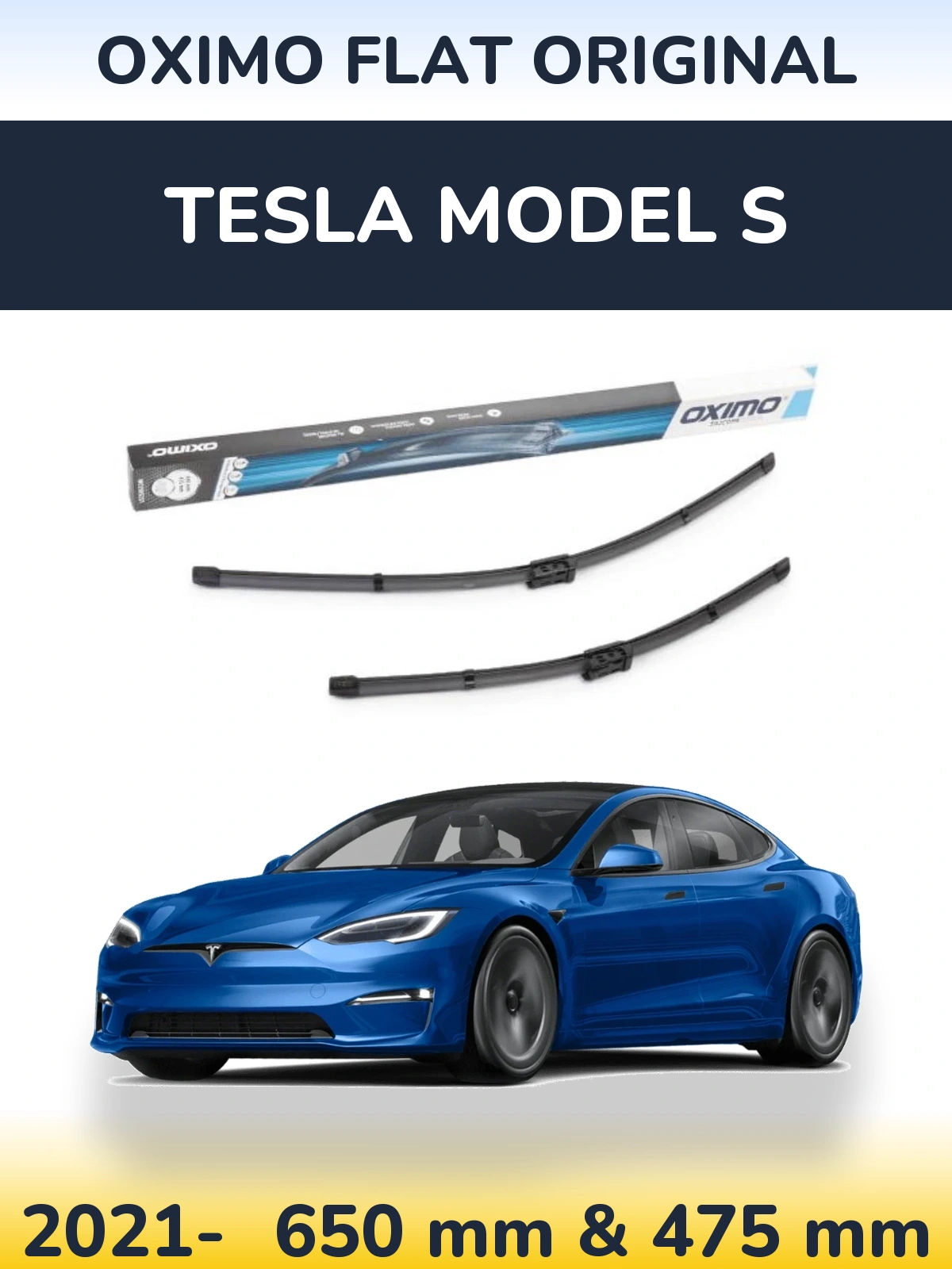 Front wiper blade set Oximo Flat Original 650 & 475 mm for Tesla Modello S 2021-2026