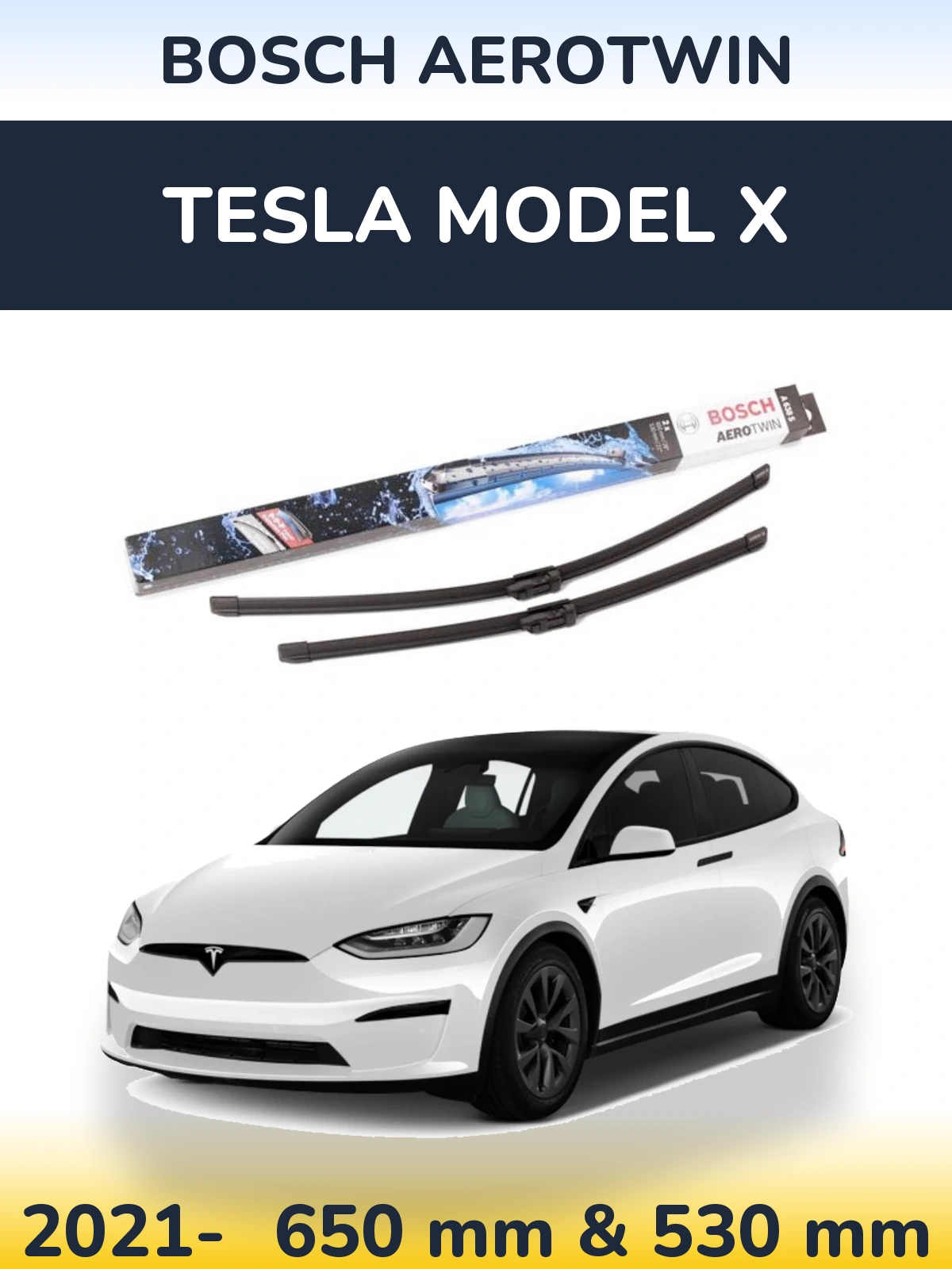 Комплект передніх щіток BOSCH AeroTwin 650 & 530 мм для Tesla Модель X 2021-2026