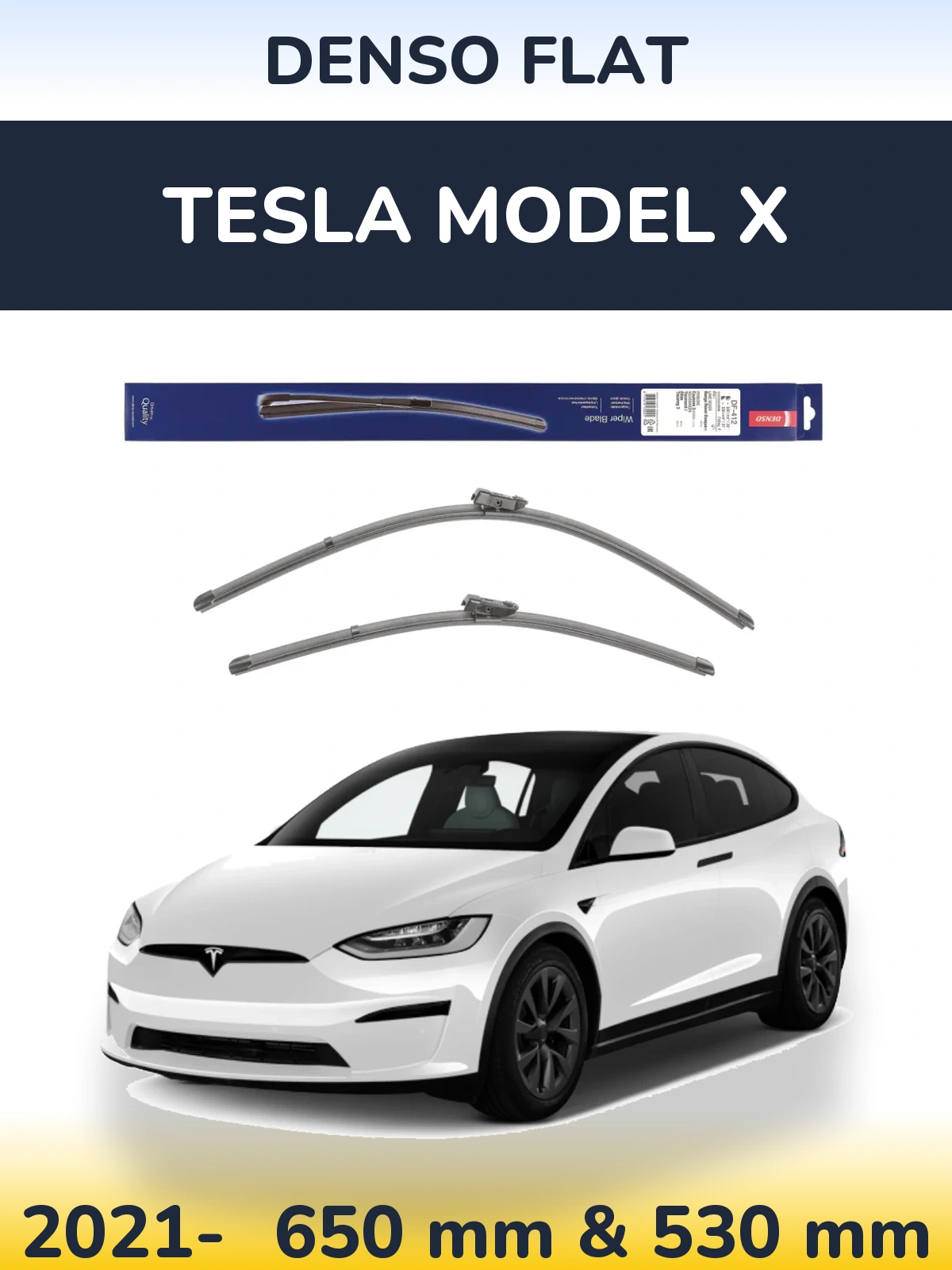 Front wiper blade set Denso Flat 650 & 530 mm for Tesla Modello X 2021-2026