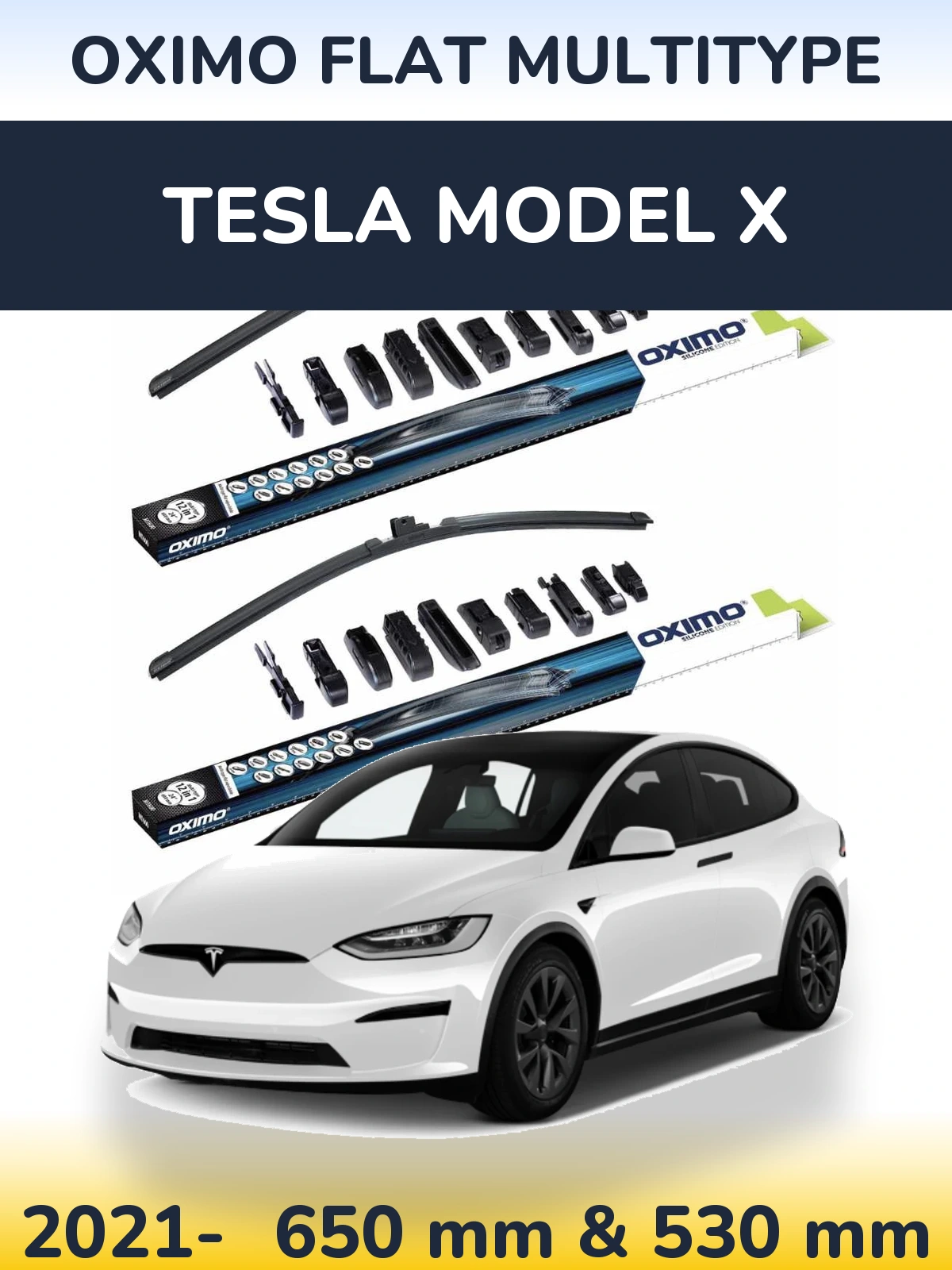 Комплект передніх щіток Oximo Flat MultiТипe 650 & 530 мм для Tesla Модель X 2021-2026