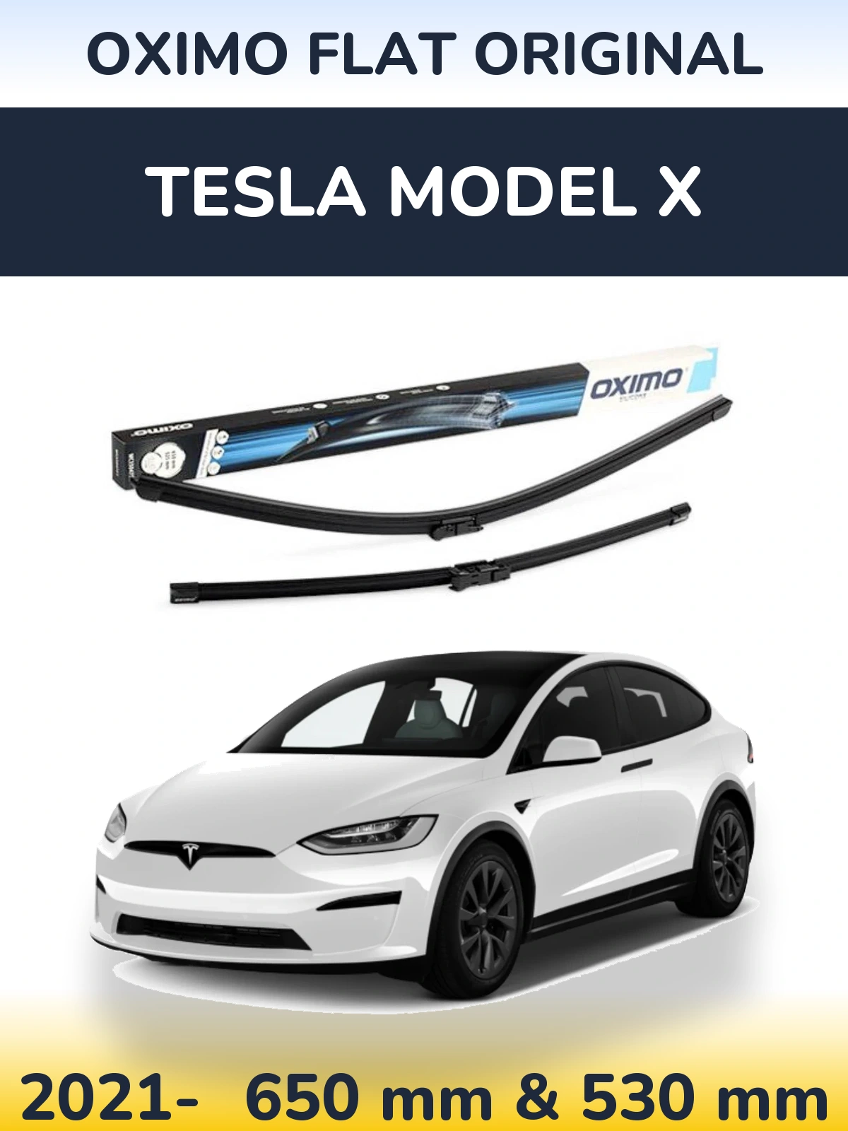 Front wiper blade set Oximo Flat Original 650 & 530 mm for Tesla Modello X 2021-2026