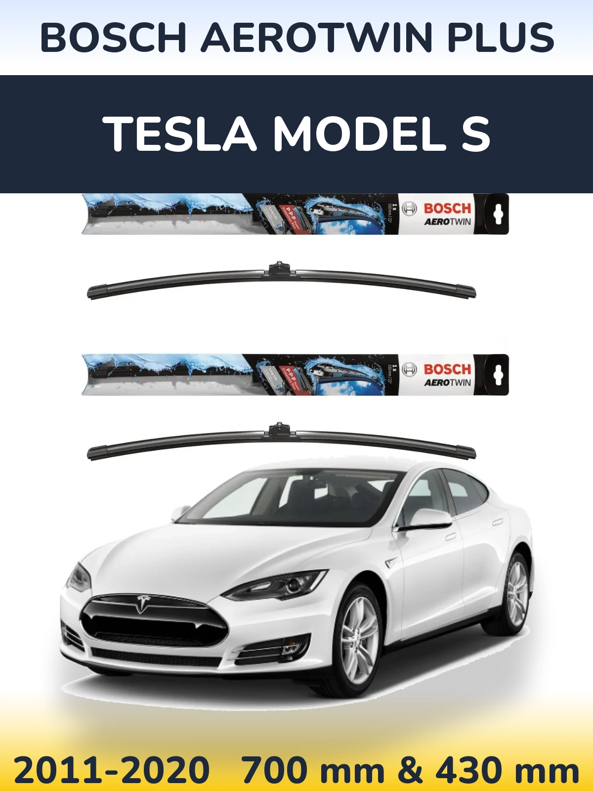 Front wiper blade set BOSCH AeroTwin Plus 700 & 430 mm for Tesla Modello S 2011-2020
